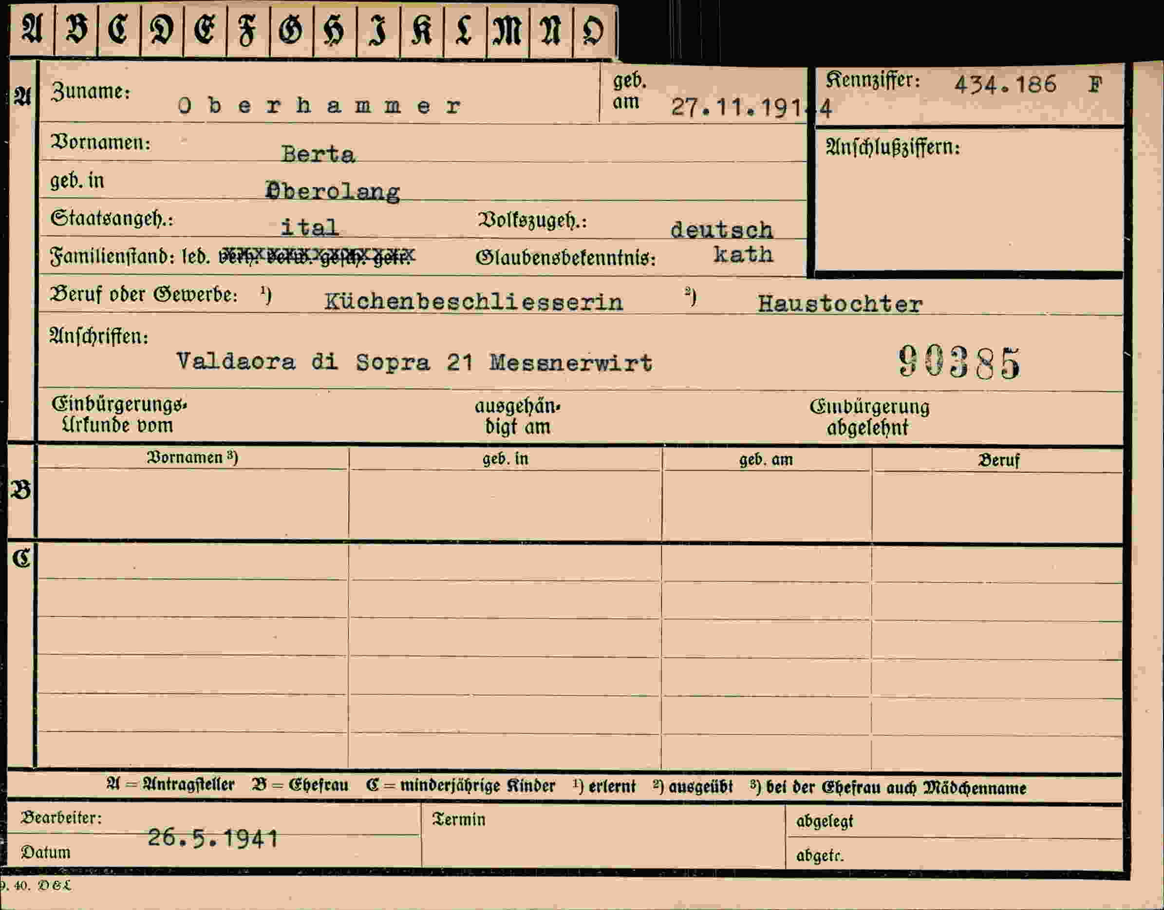 Dokument für Berta Oberhammer