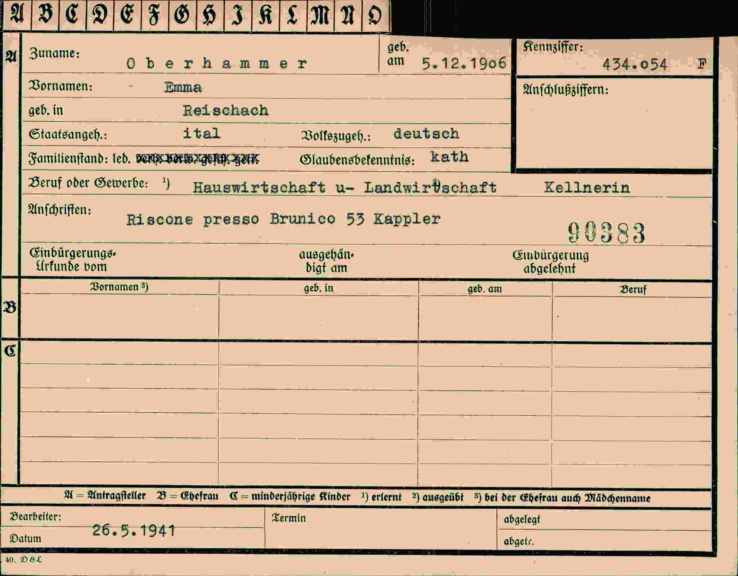 Dokument für Emma Oberhammer