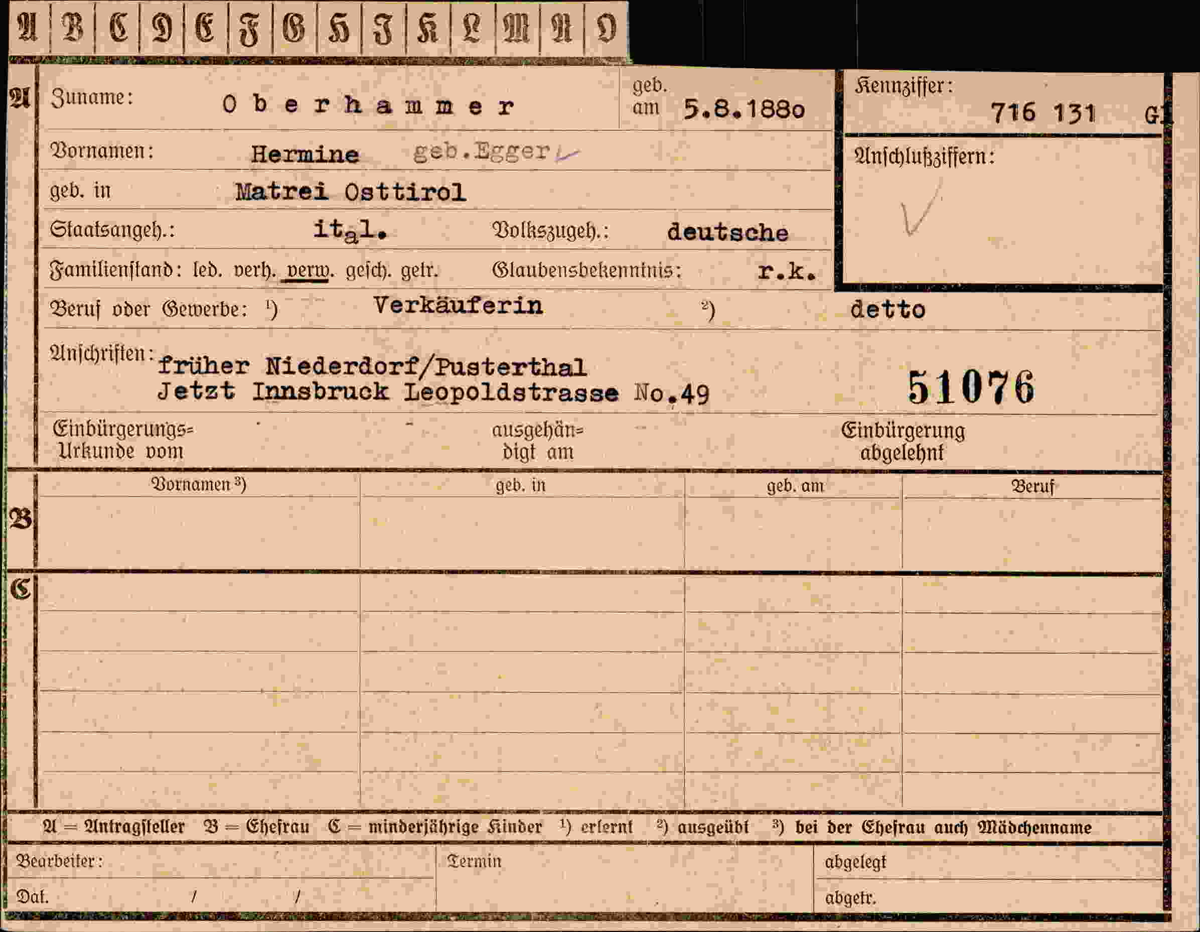 Dokument für Hermine Oberhammer