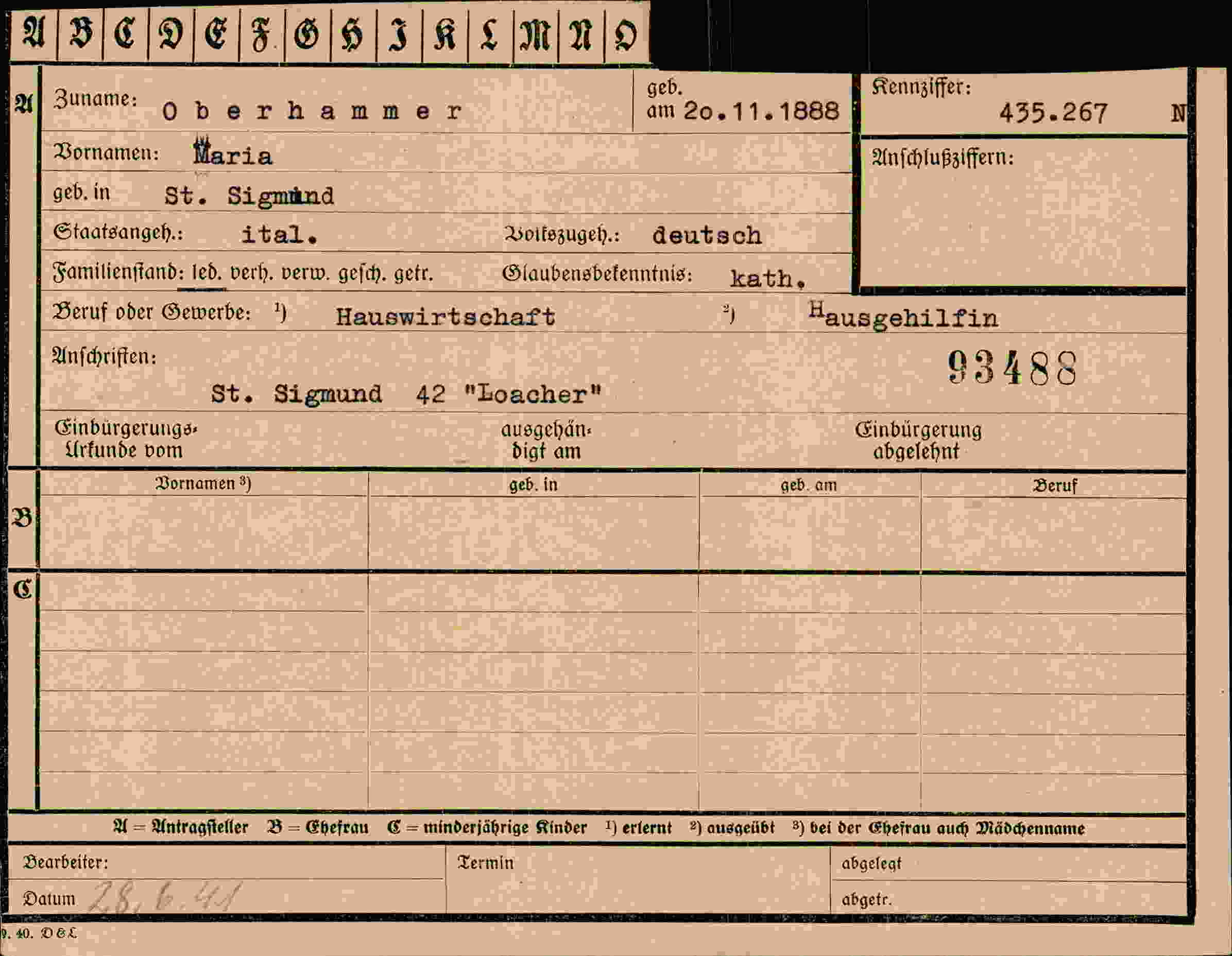 Dokument für Maria Oberhammer
