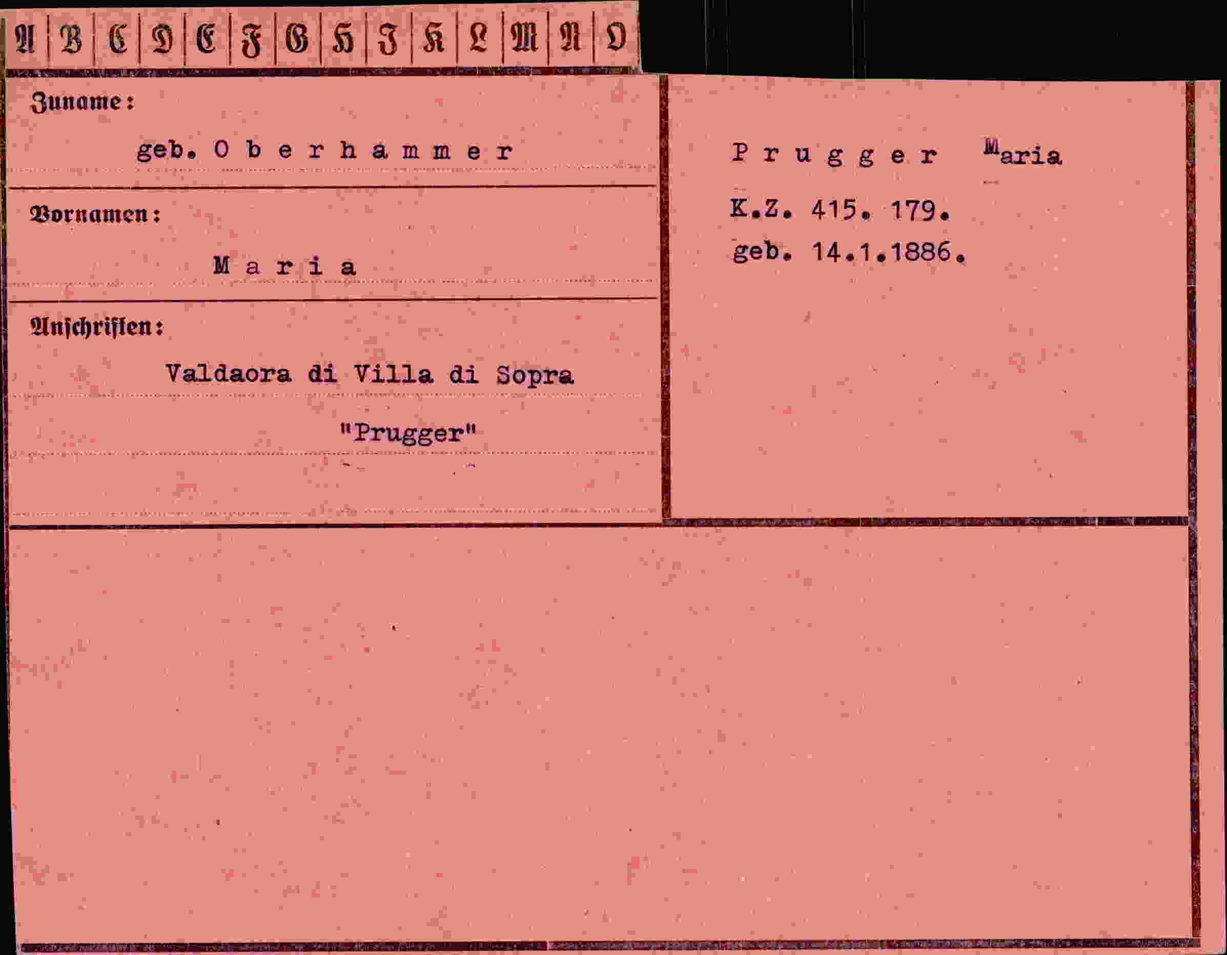 Dokument für Maria Oberhammer
