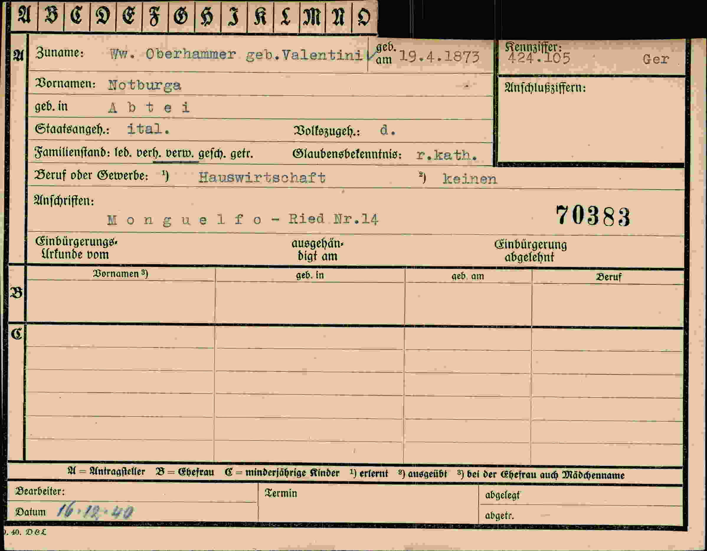 Dokument für Notburga Oberhammer