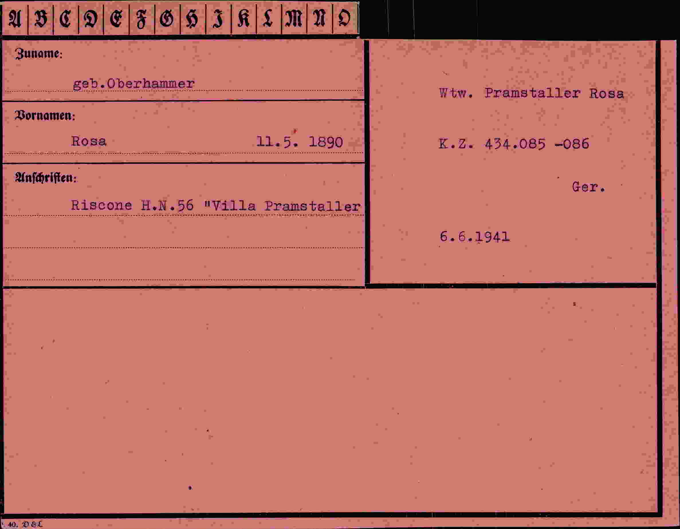 Dokument für Rosa Oberhammer