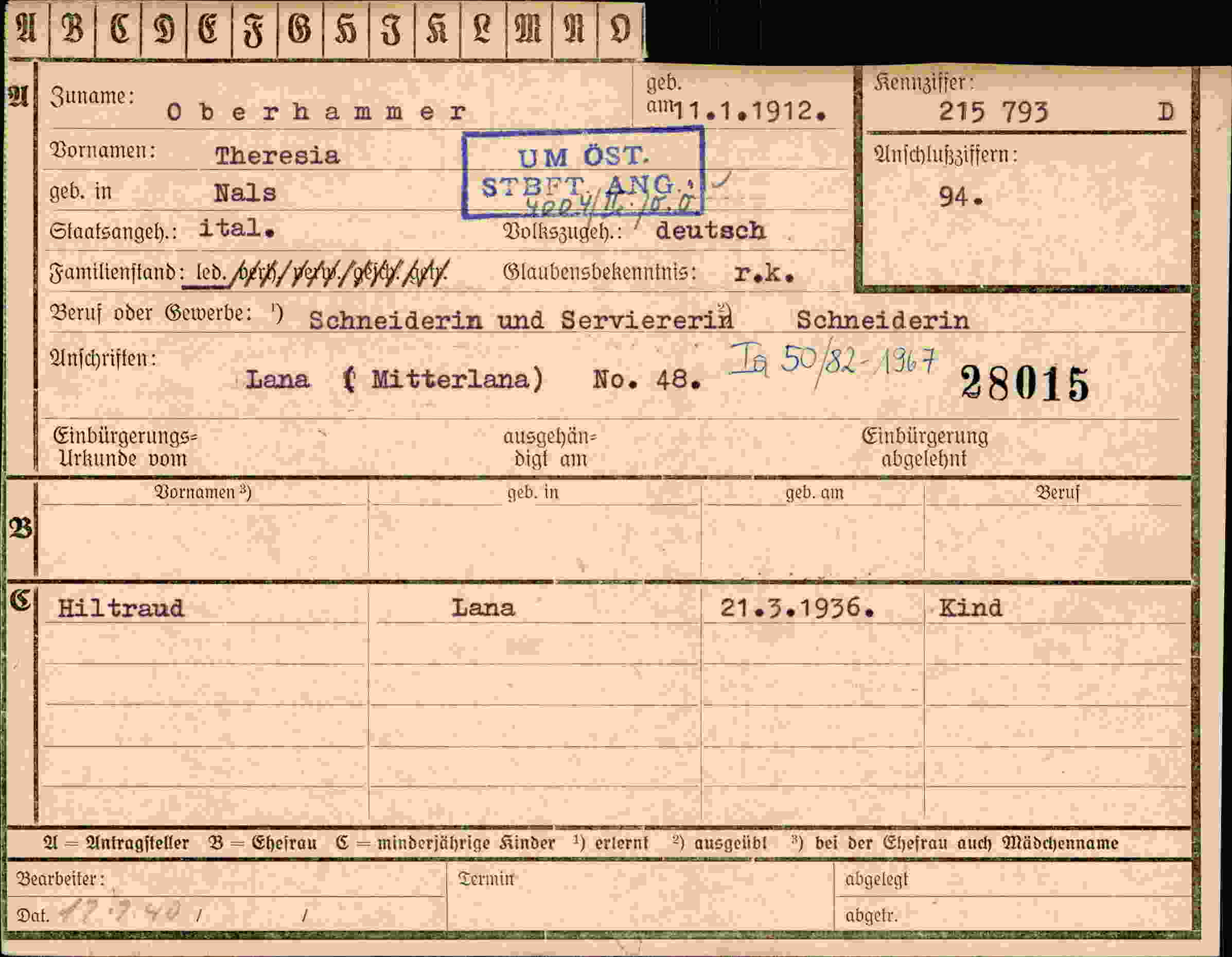 Dokument für Theresia Oberhammer