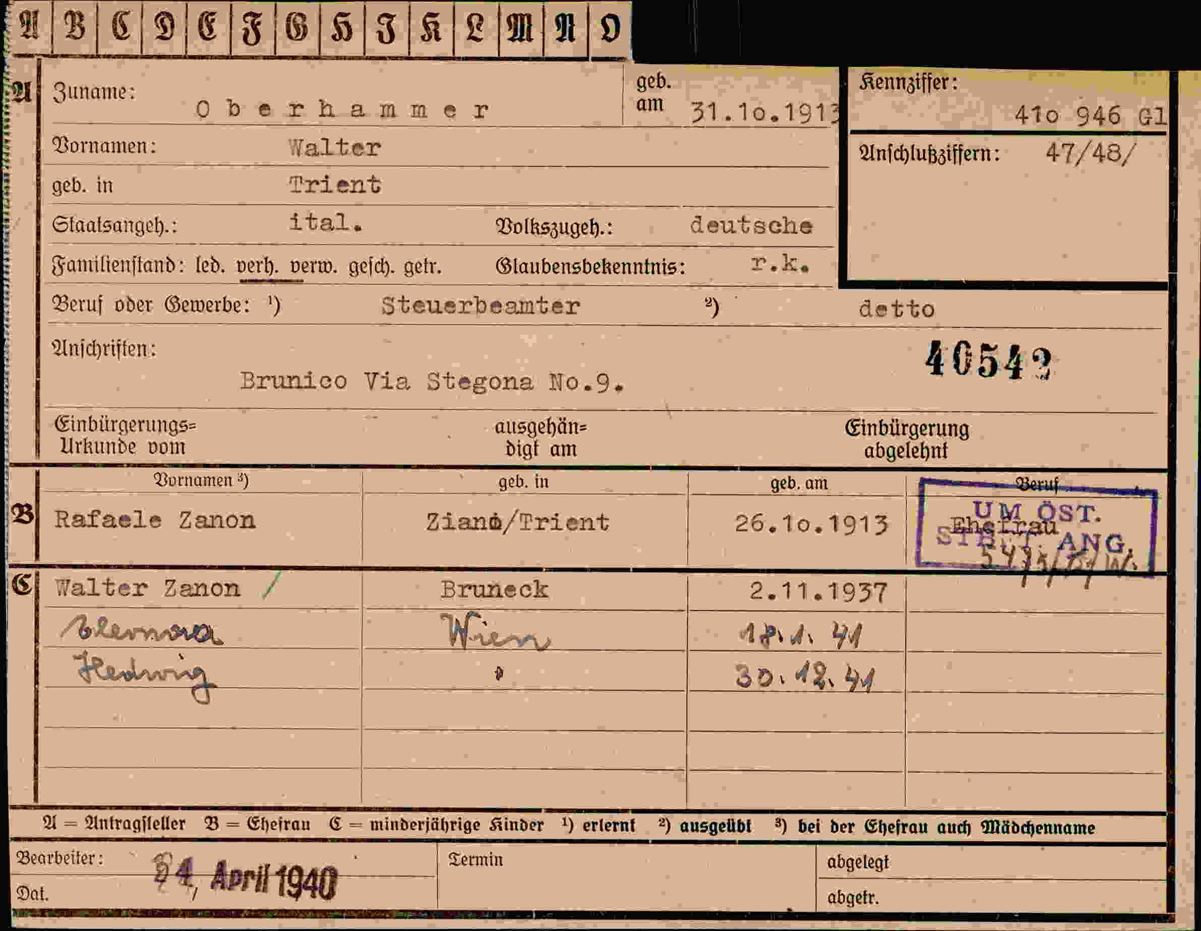 Dokument für Valter Oberhammer
