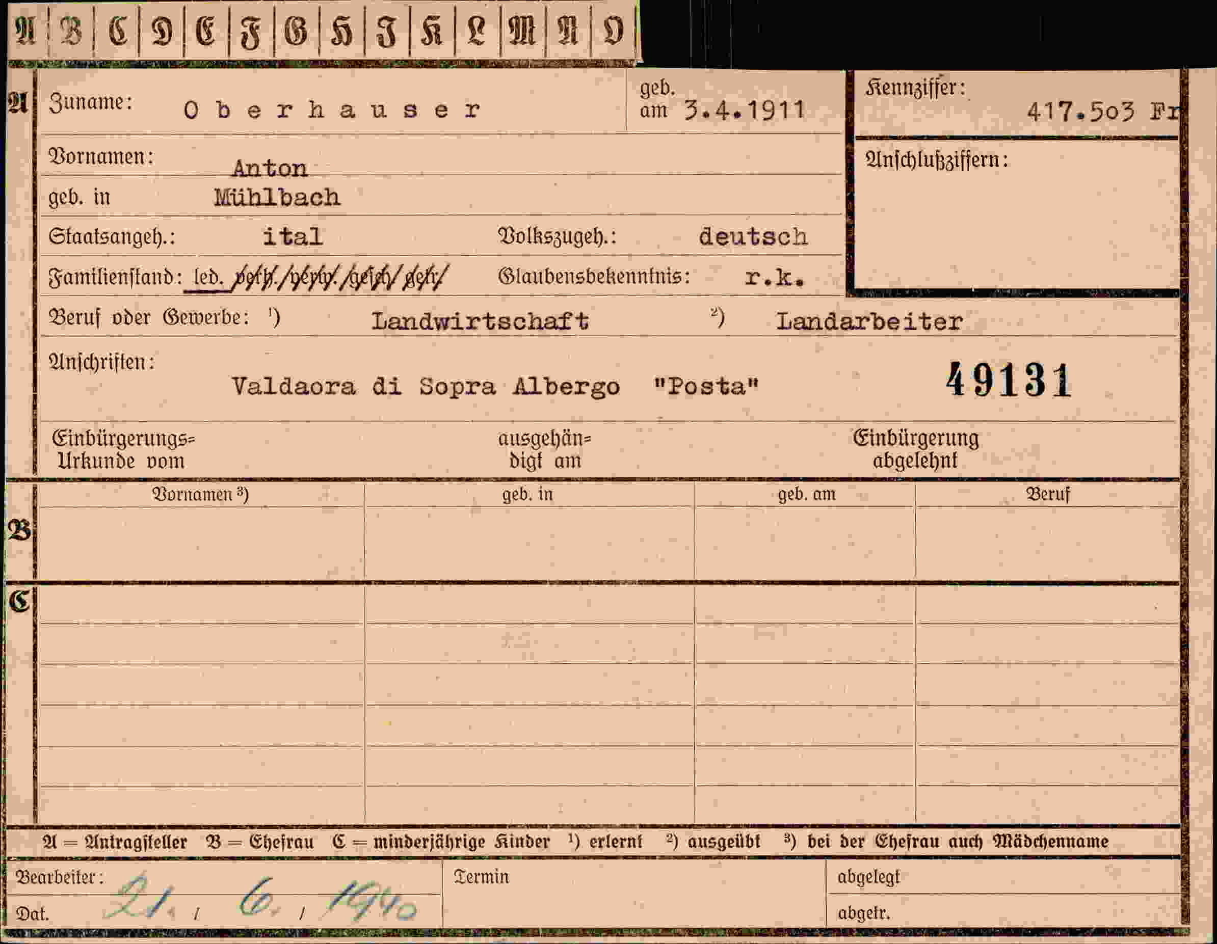 Dokument für  Oberhauser