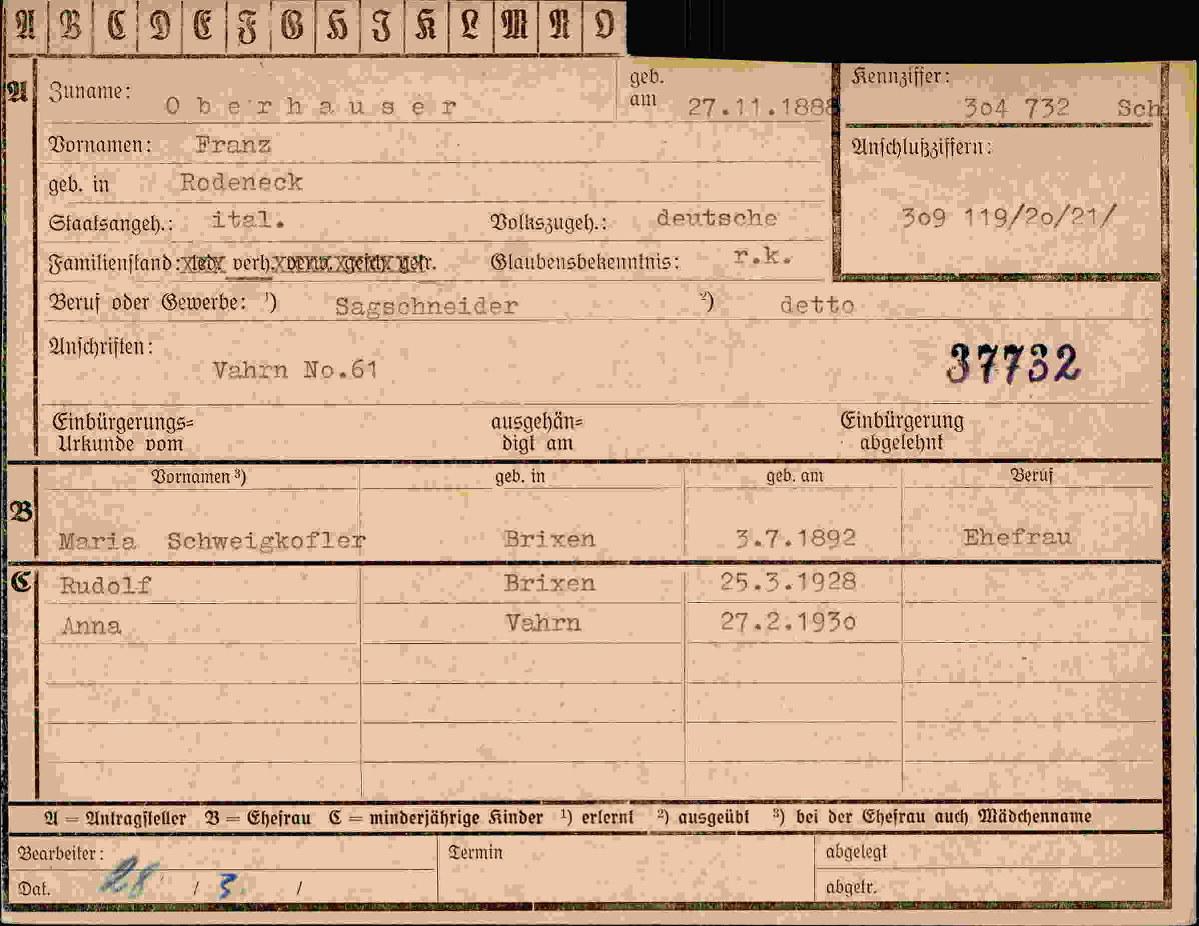 Dokument für Franz Oberhauser