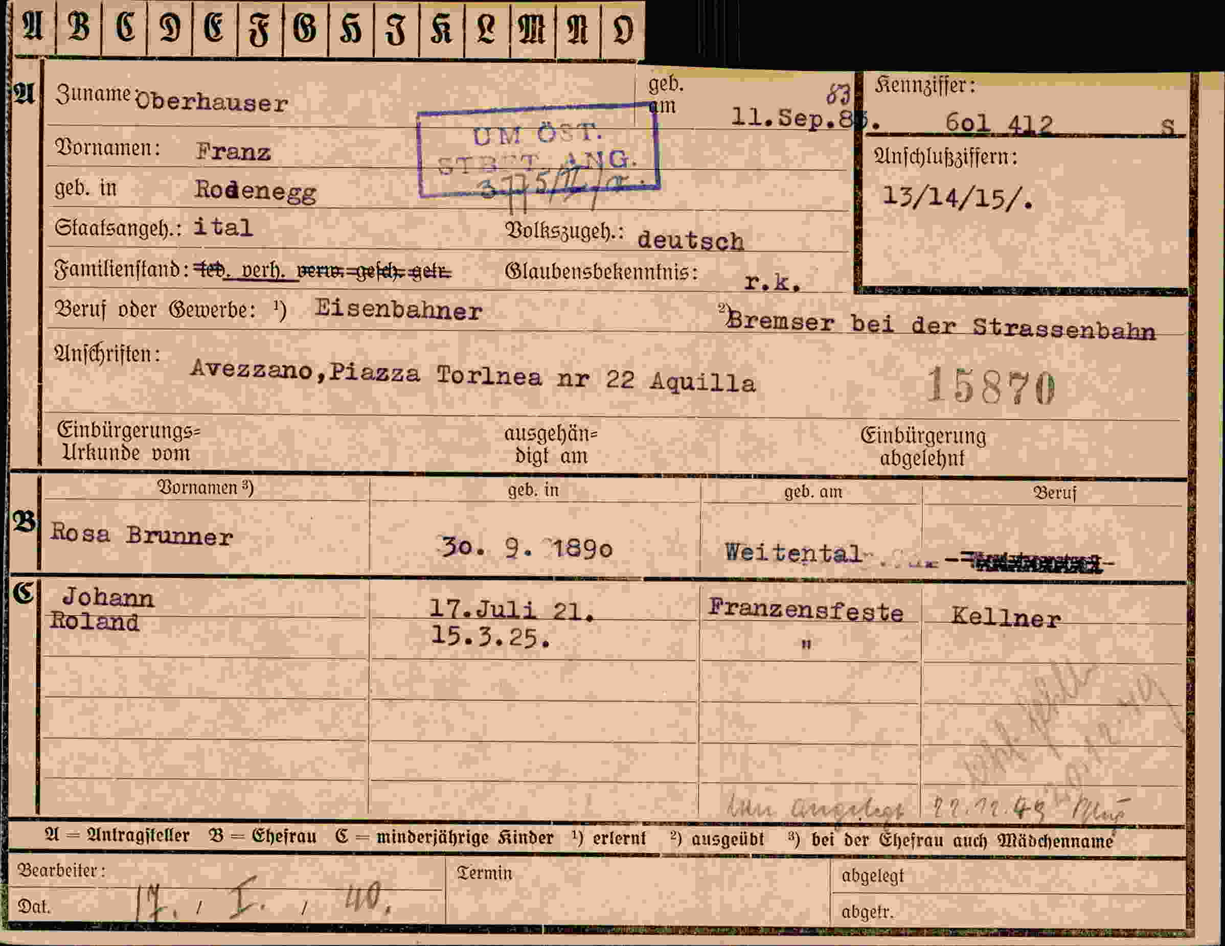 Dokument für Franz Oberhauser