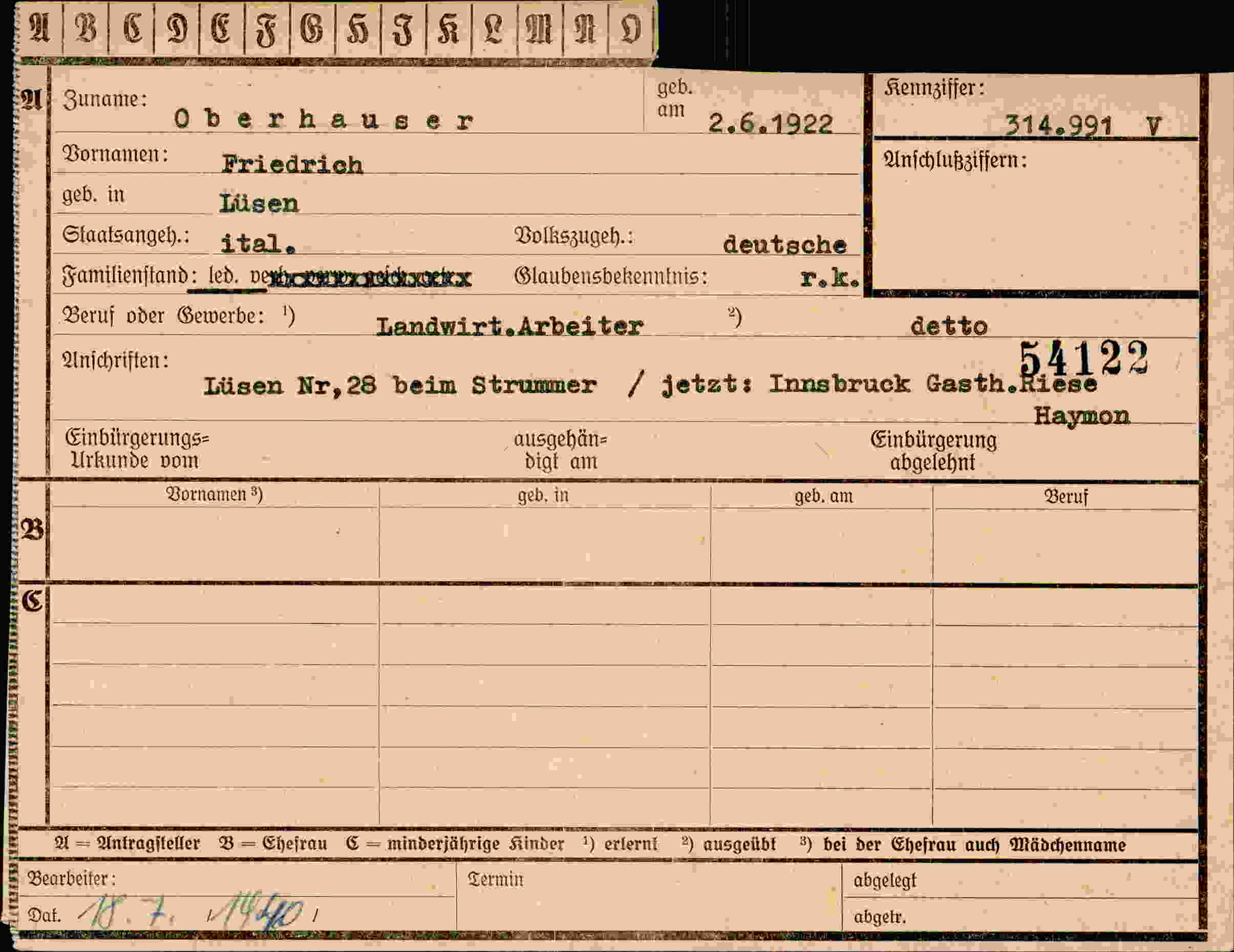 Dokument für Friedrich Oberhauser