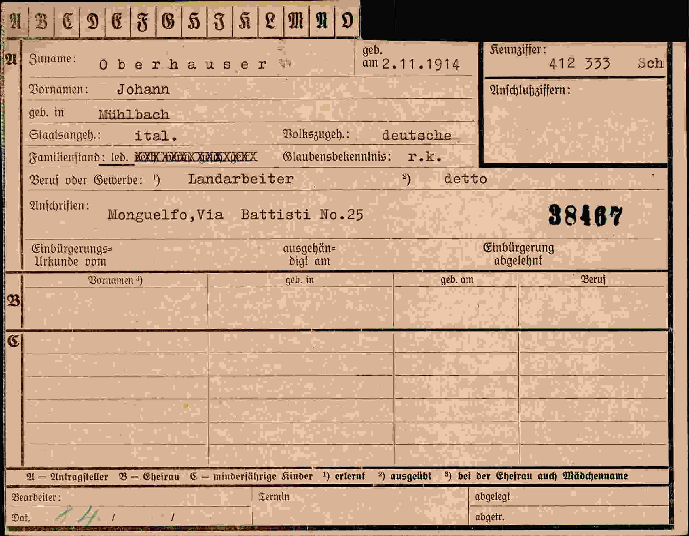 Vorderseite des Dokuments