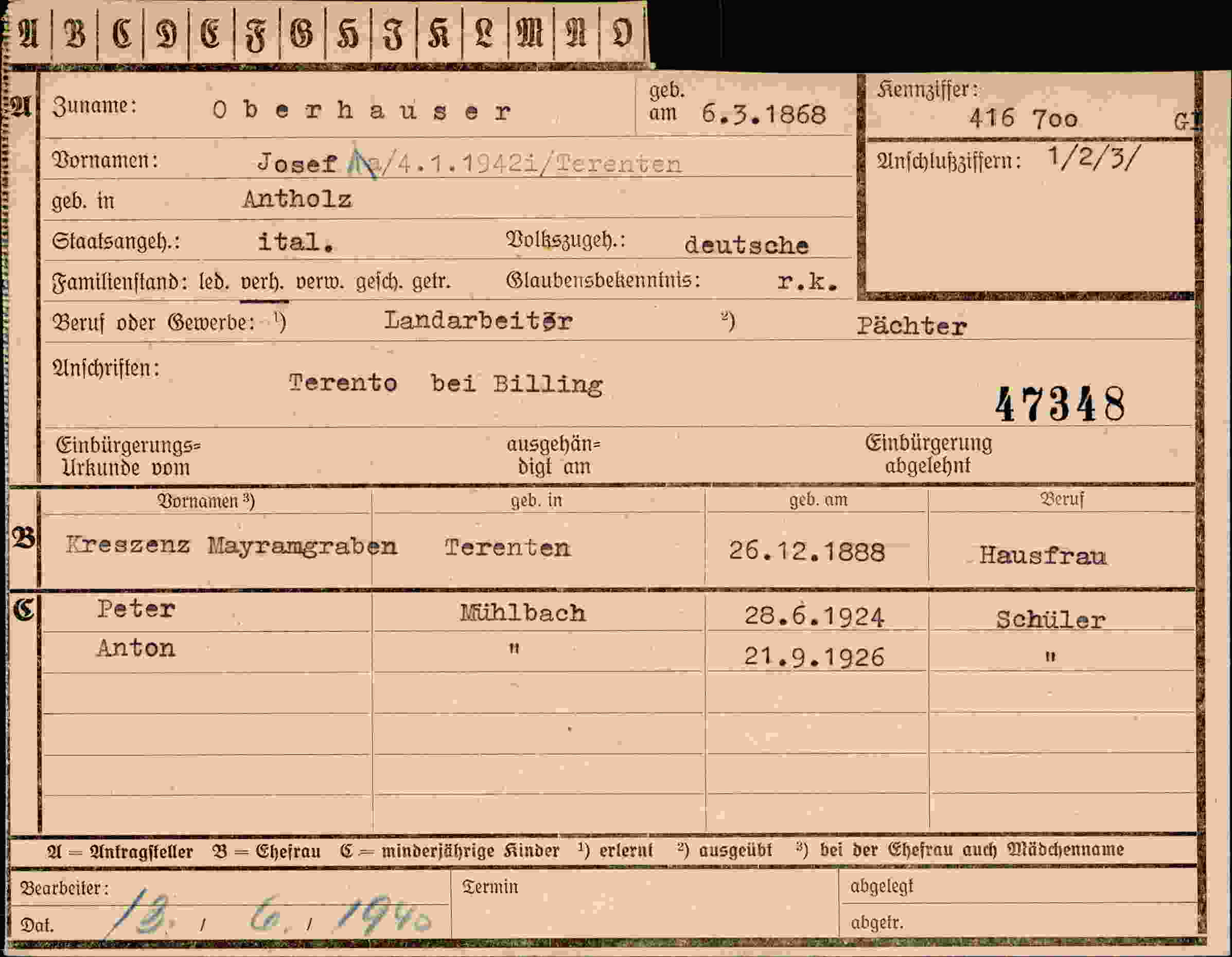 Dokument für Josef Oberhauser