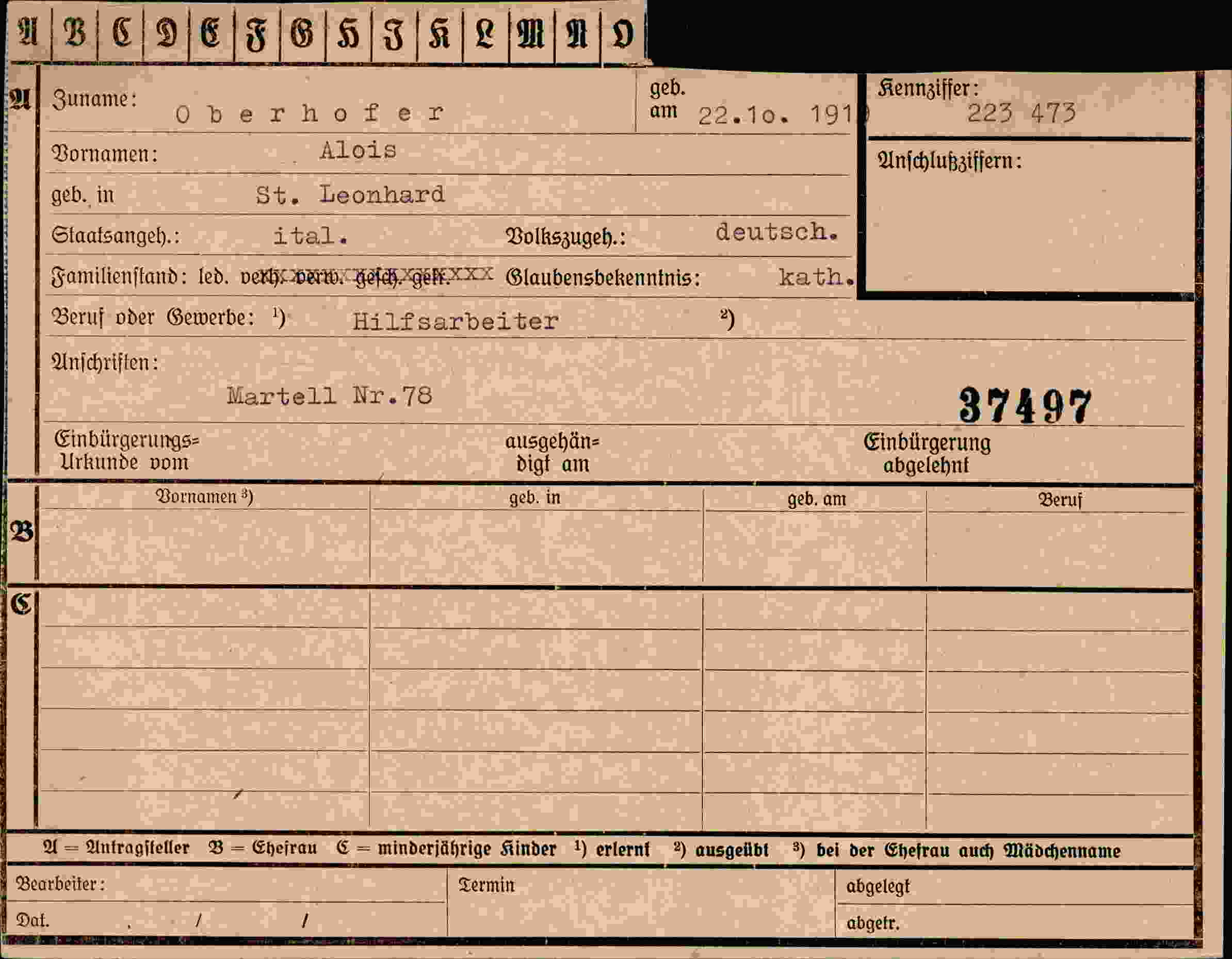 Dokument für Alois Oberhofer
