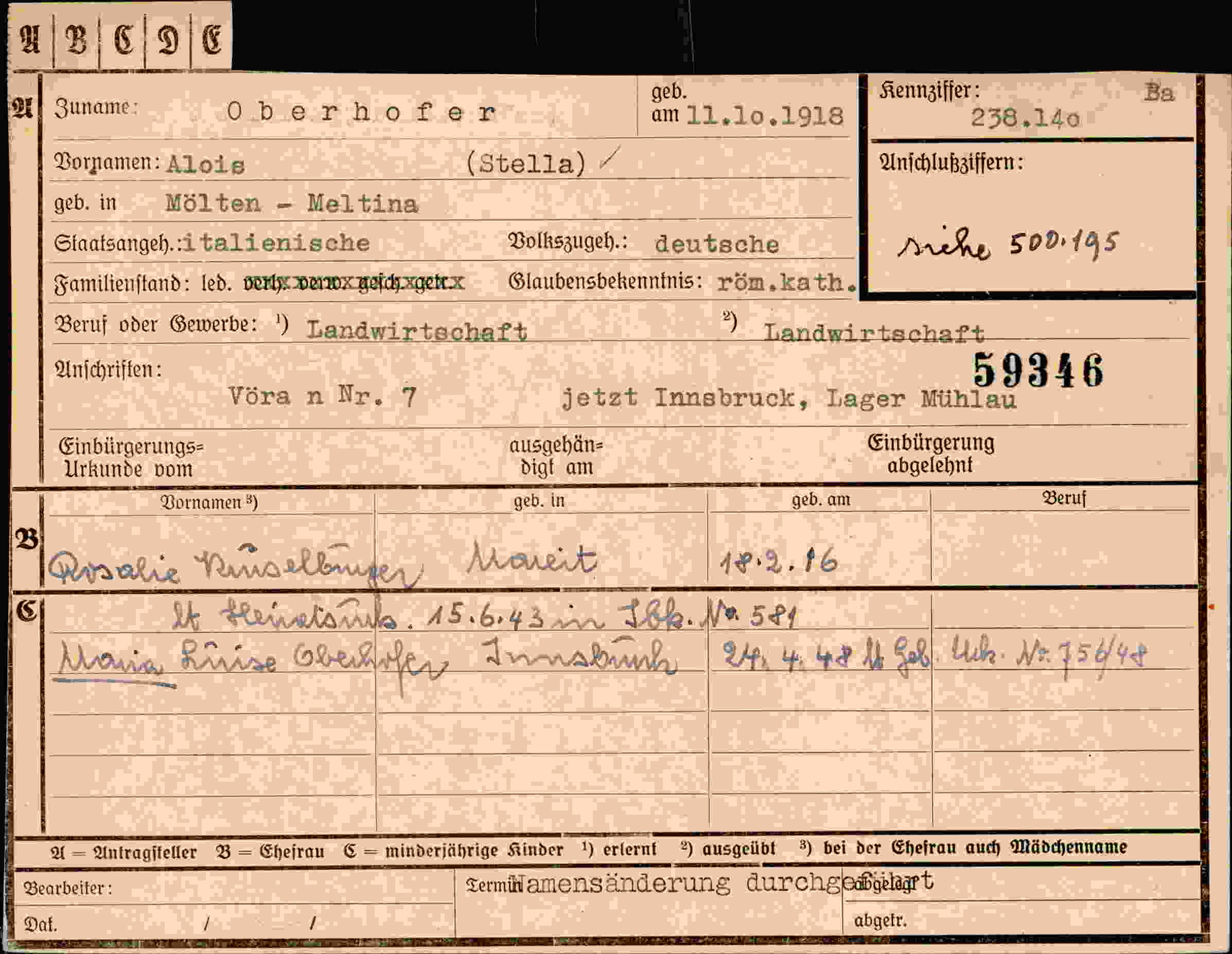 Dokument für Alois Oberhofer