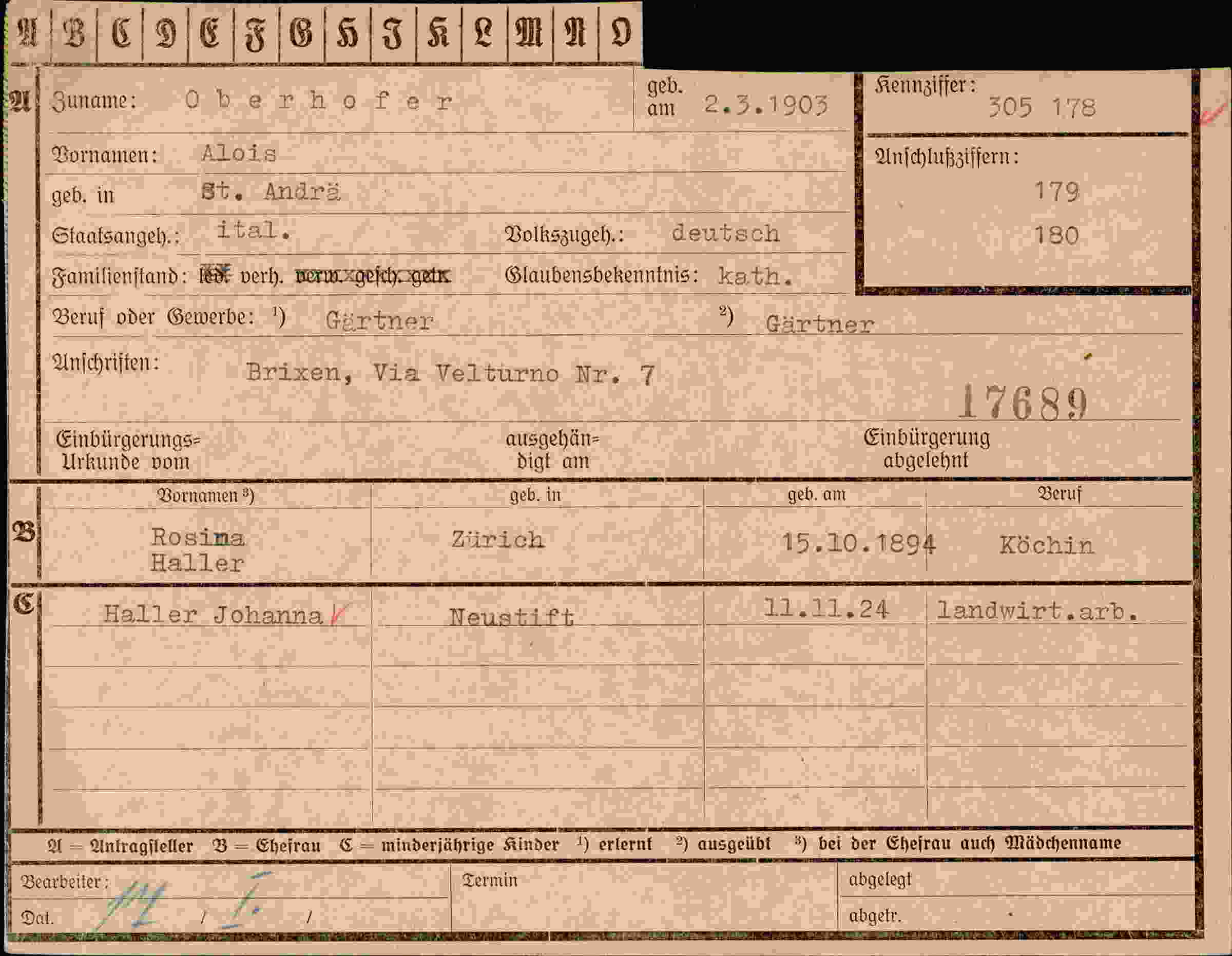 Dokument für Alois Oberhofer