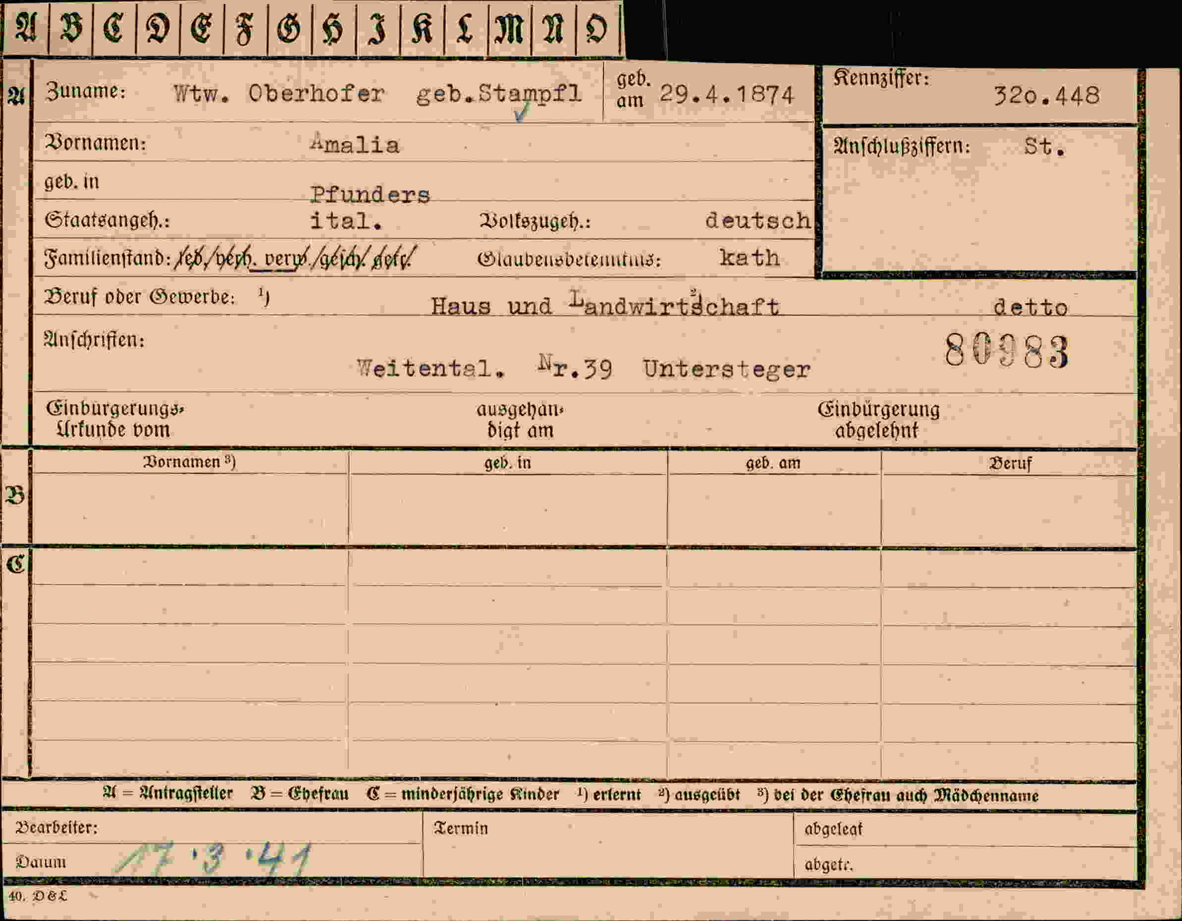 Dokument für Amalia Oberhofer