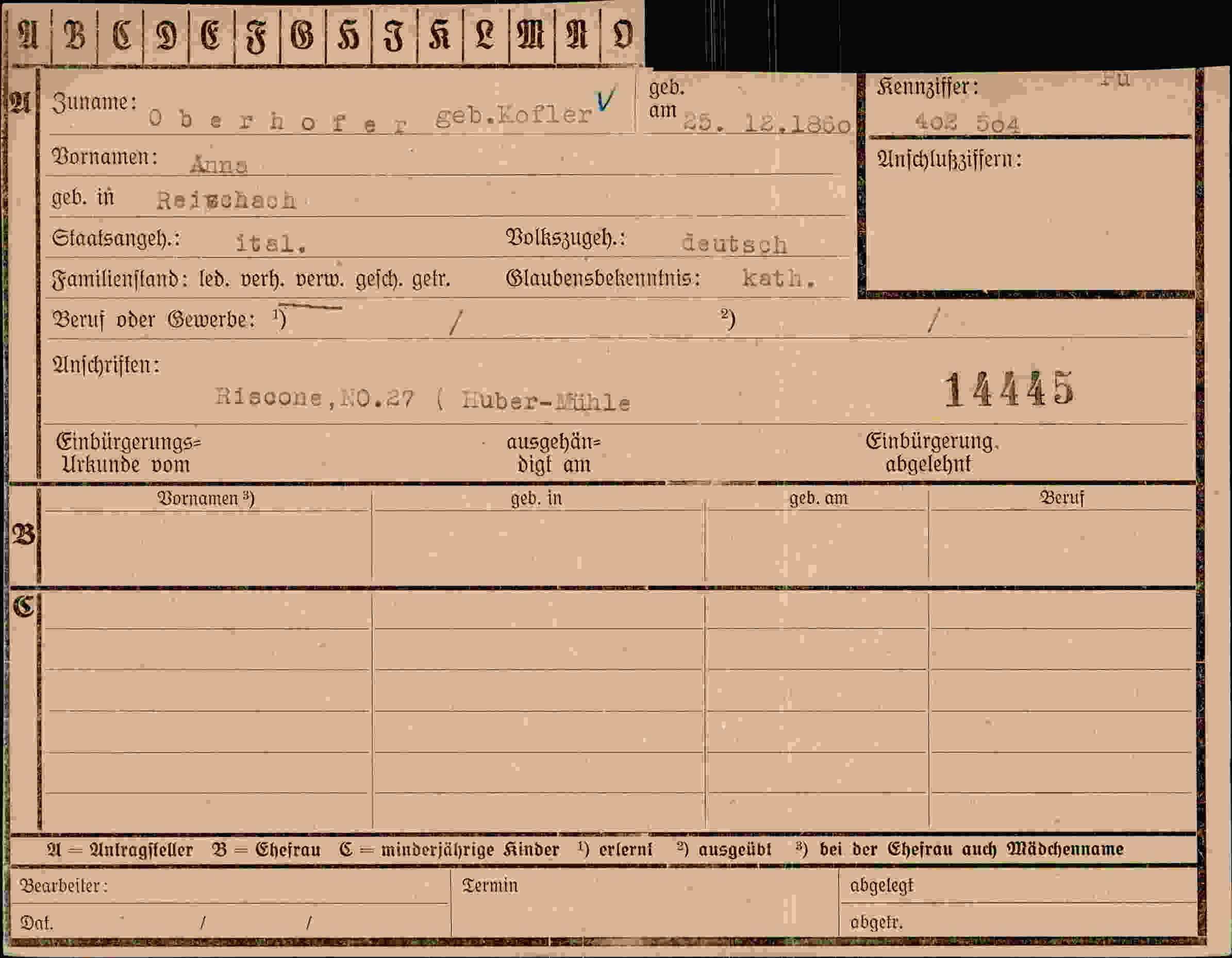 Vorderseite des Dokuments