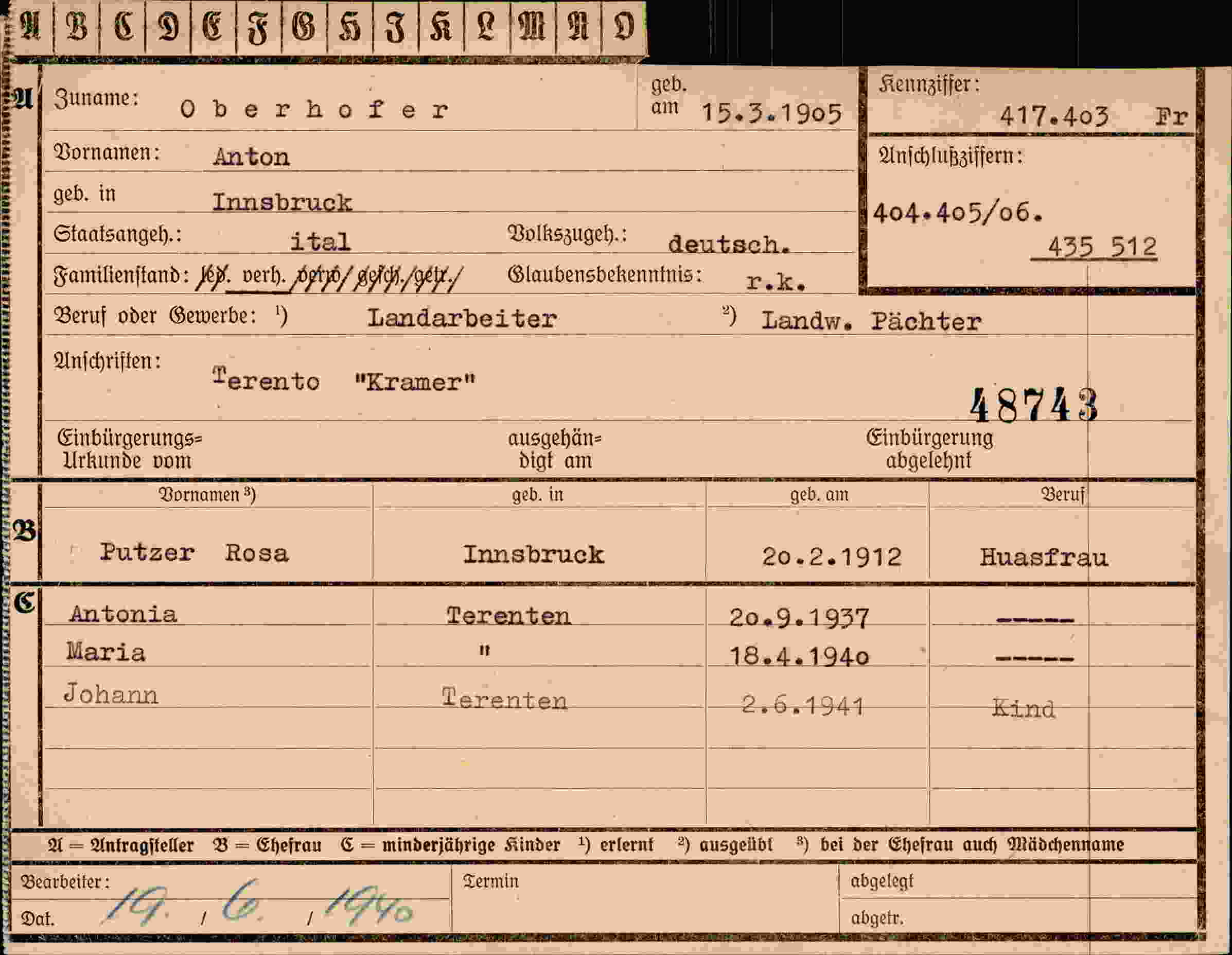 Dokument für Anton Oberhofer