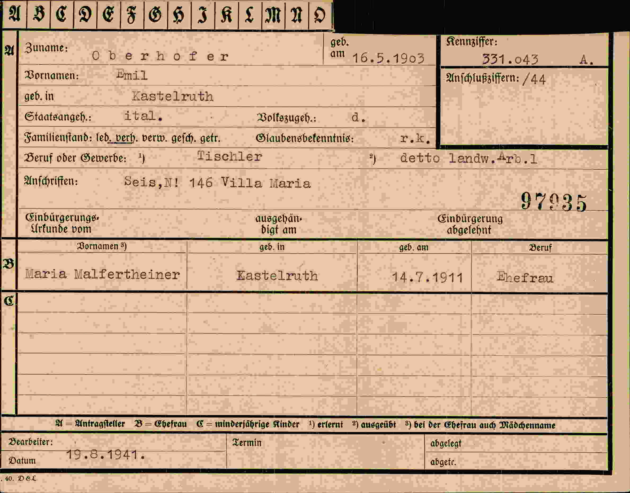 Dokument für Emil Oberhofer