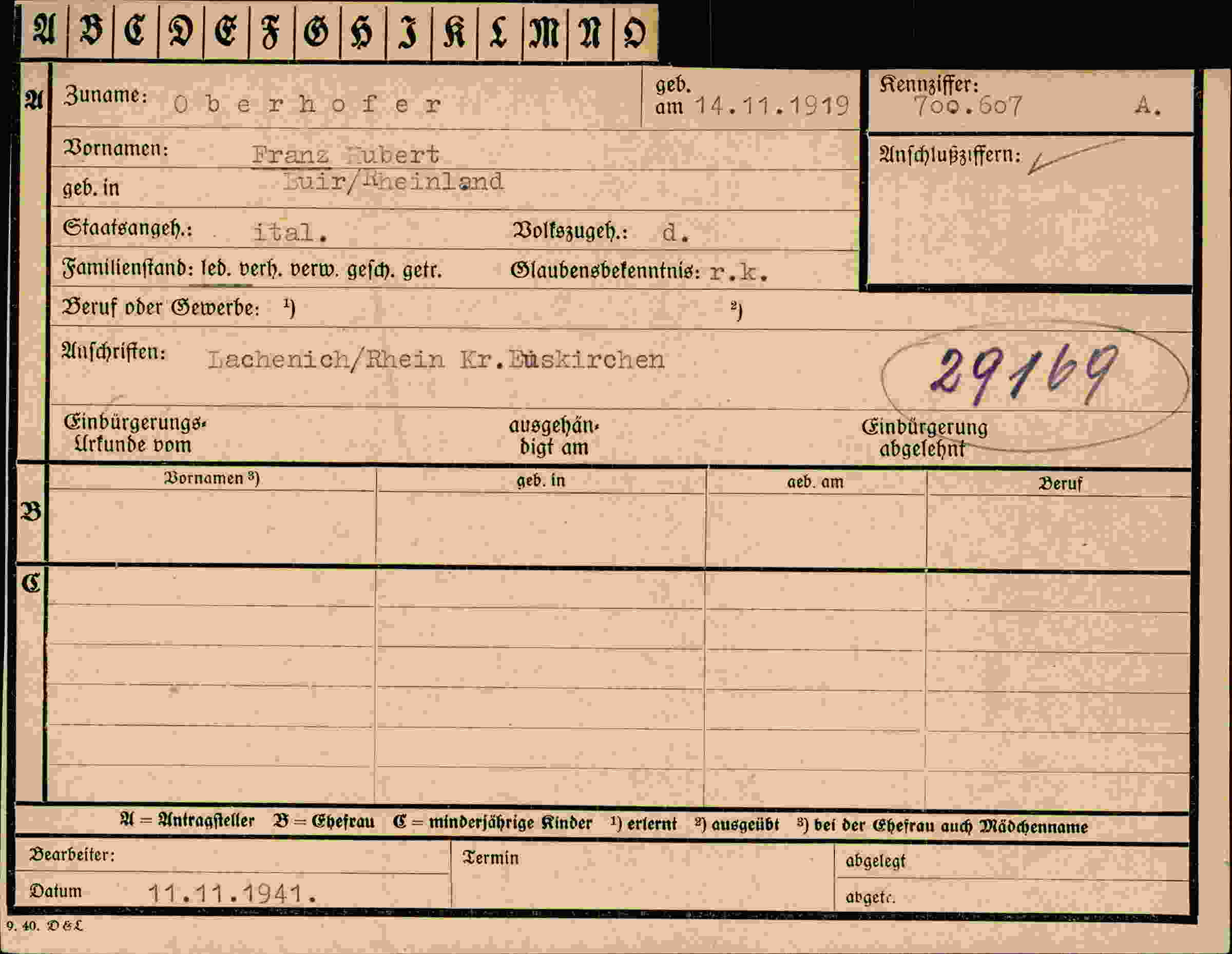Dokument für Franz Hubert Oberhofer
