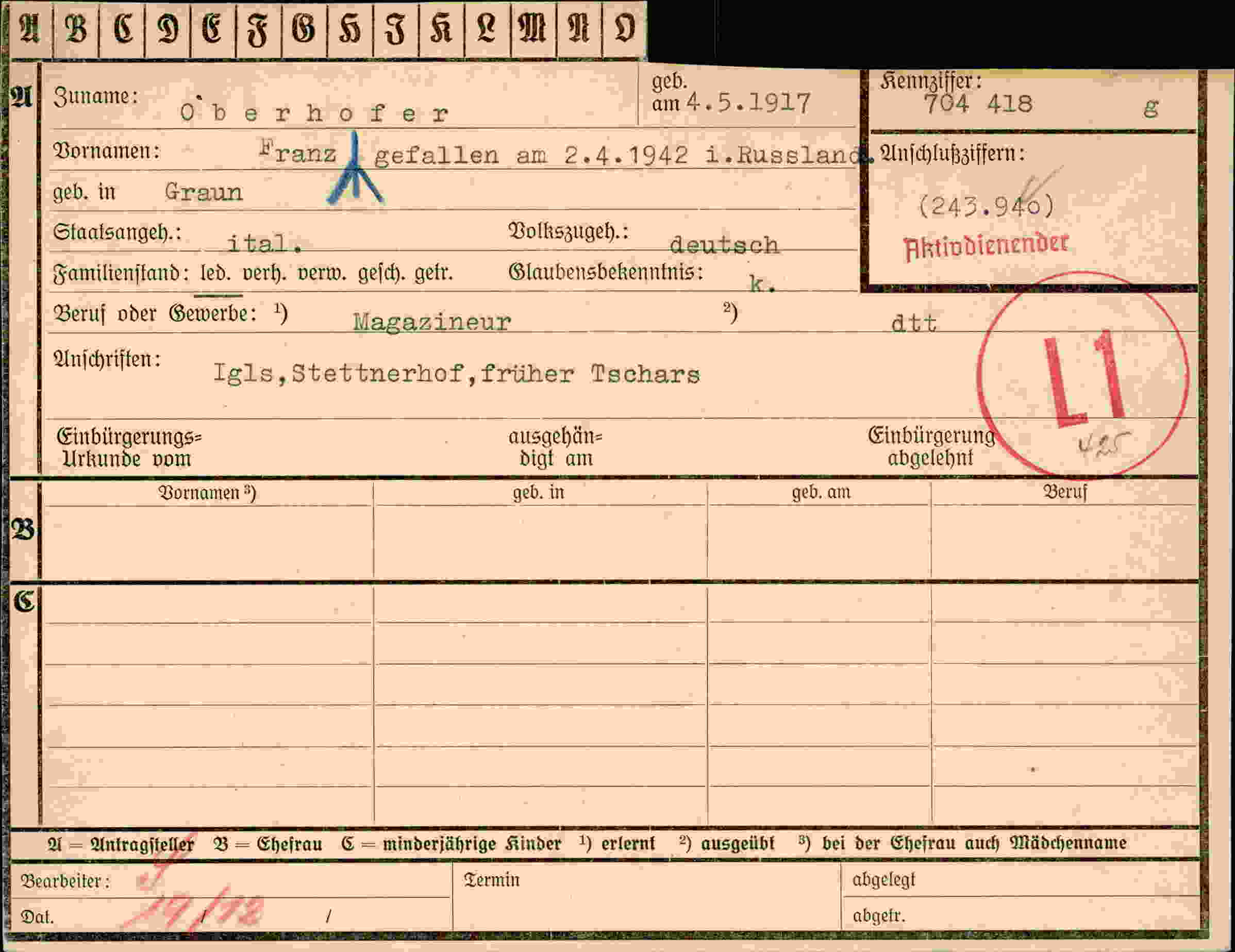 Dokument für Franz Oberhofer