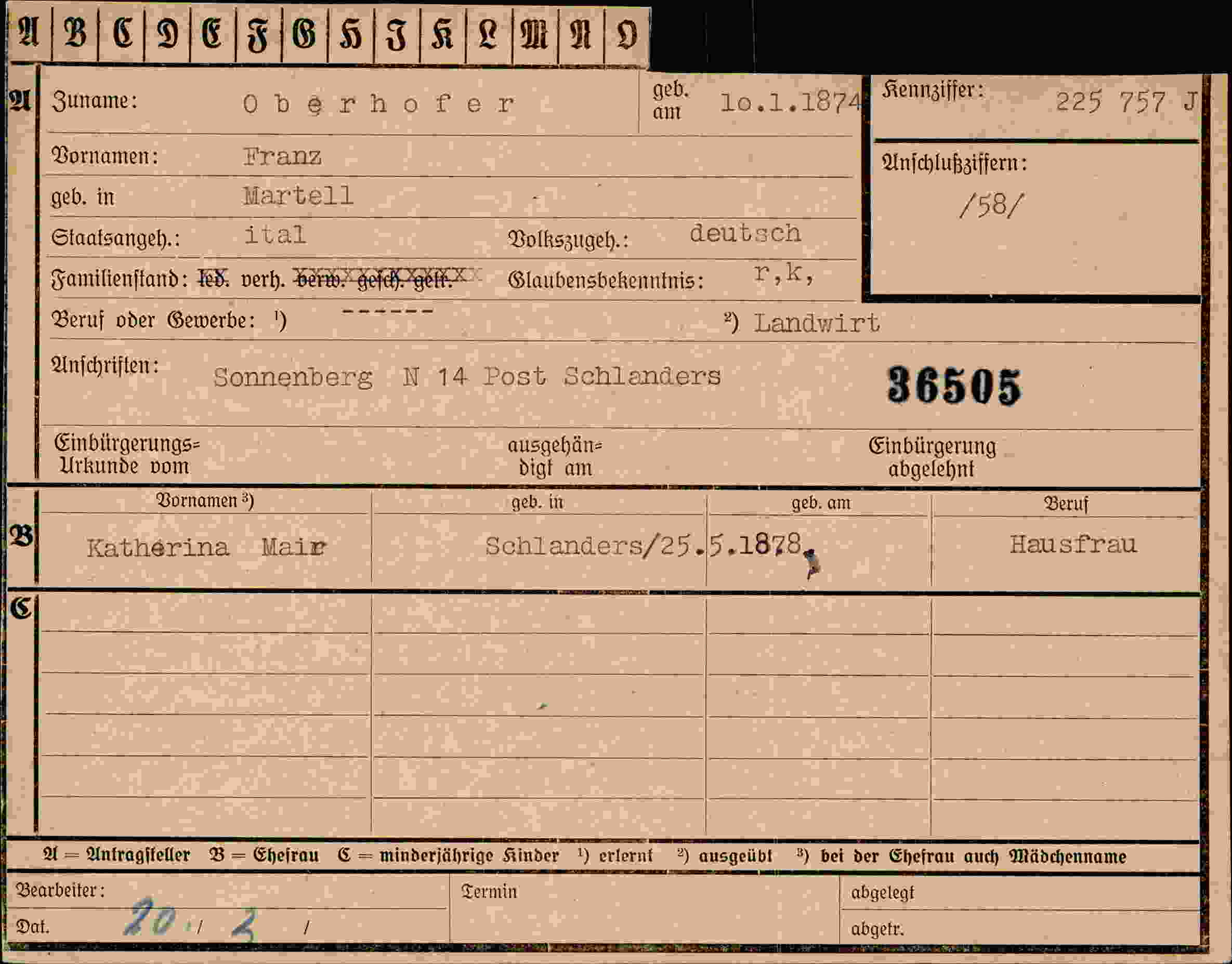 Dokument für Franz Oberhofer