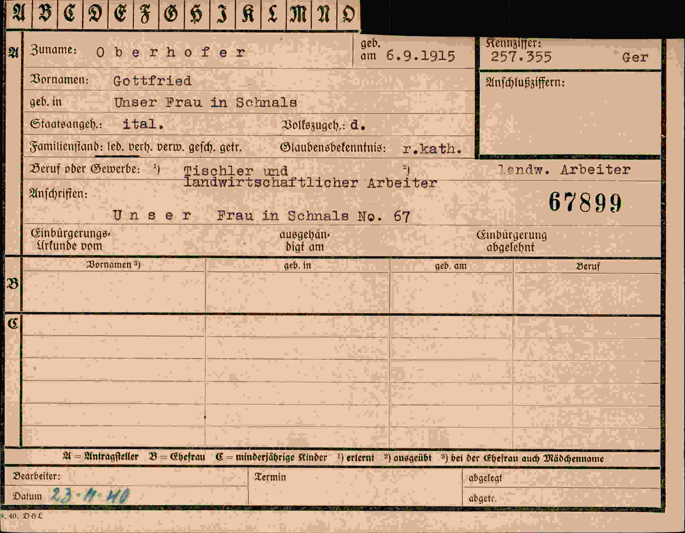 Dokument für Gottfried Oberhofer