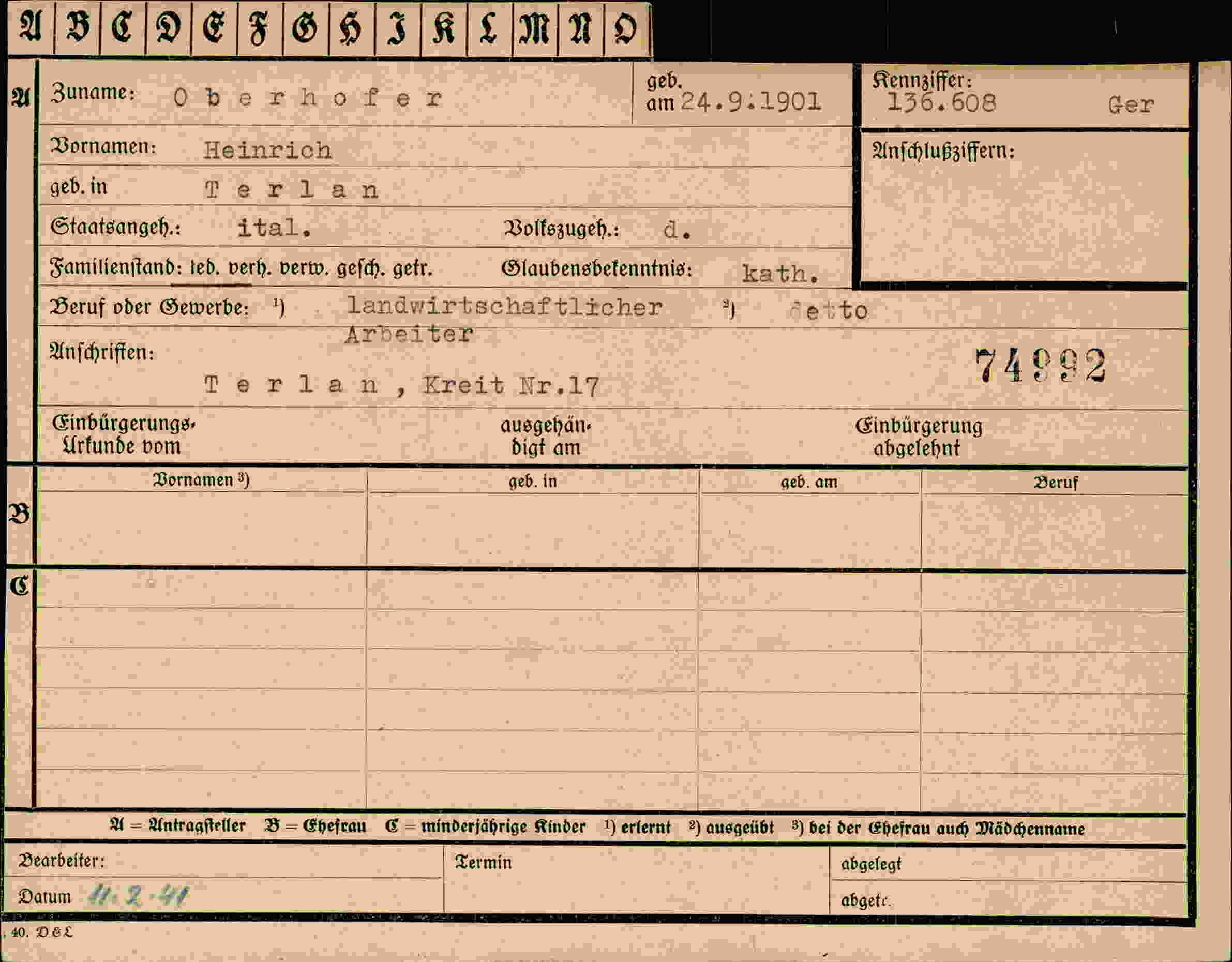 Dokument für Heinrich Oberhofer