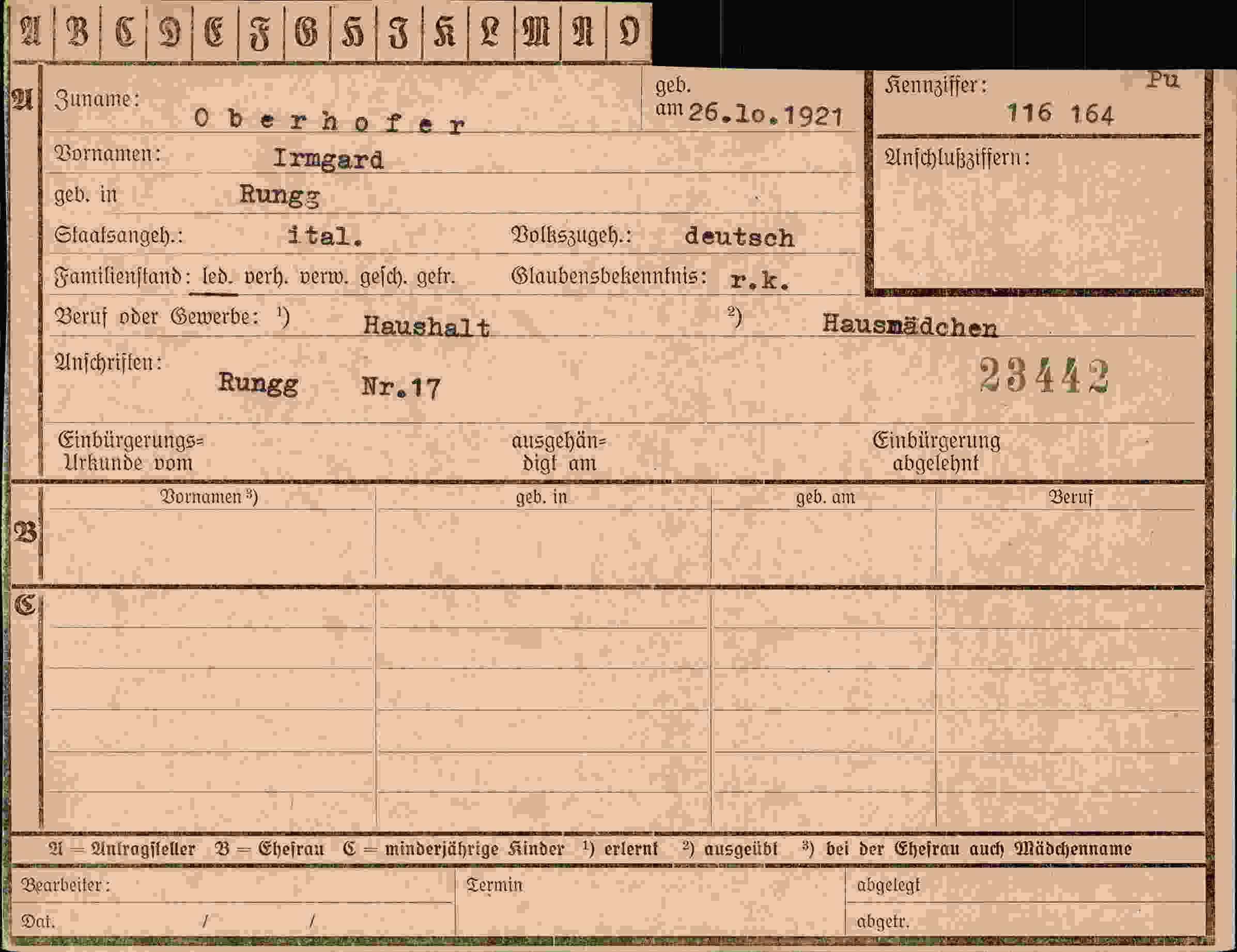 Dokument für Irmgard Oberhofer
