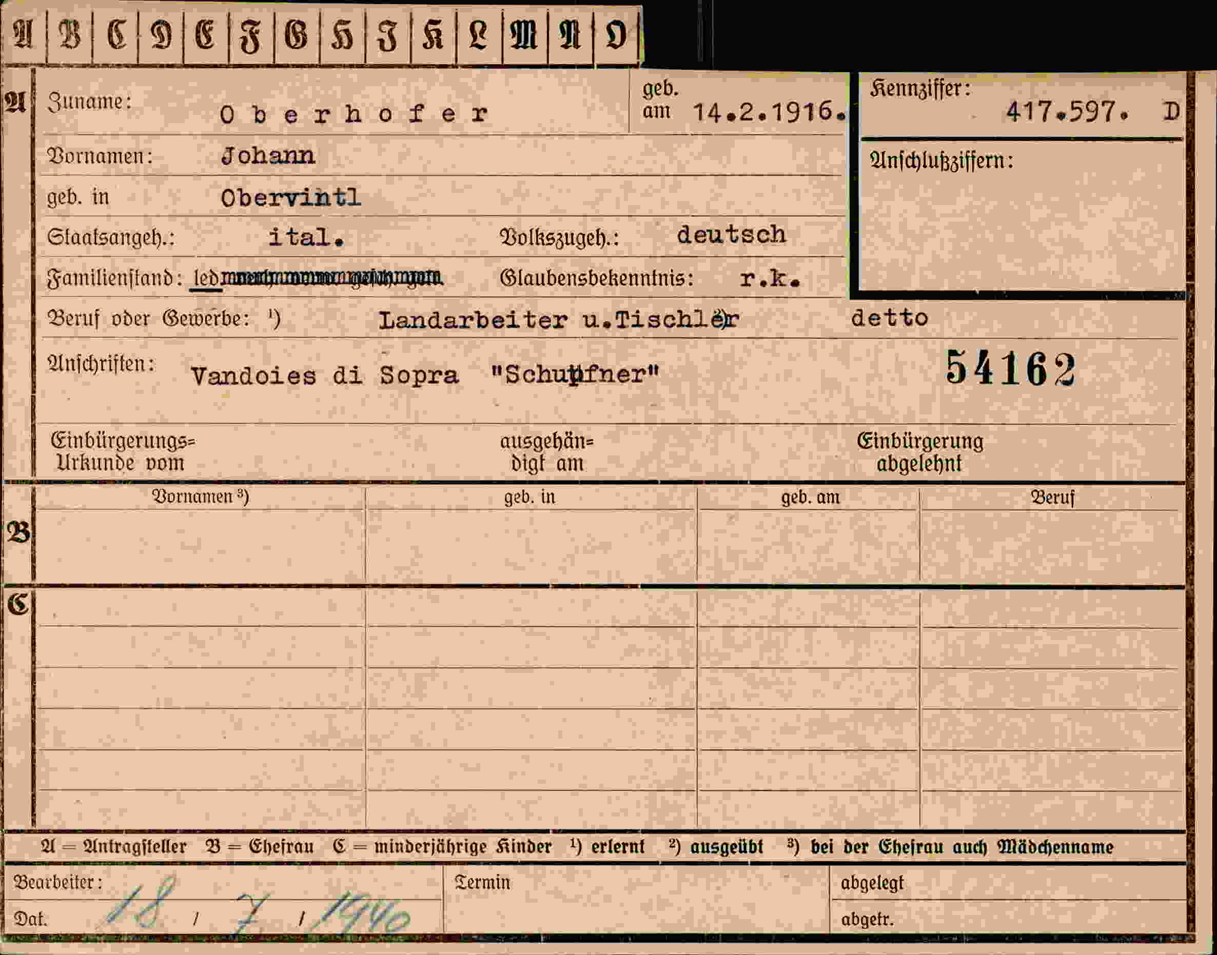 Vorderseite des Dokuments