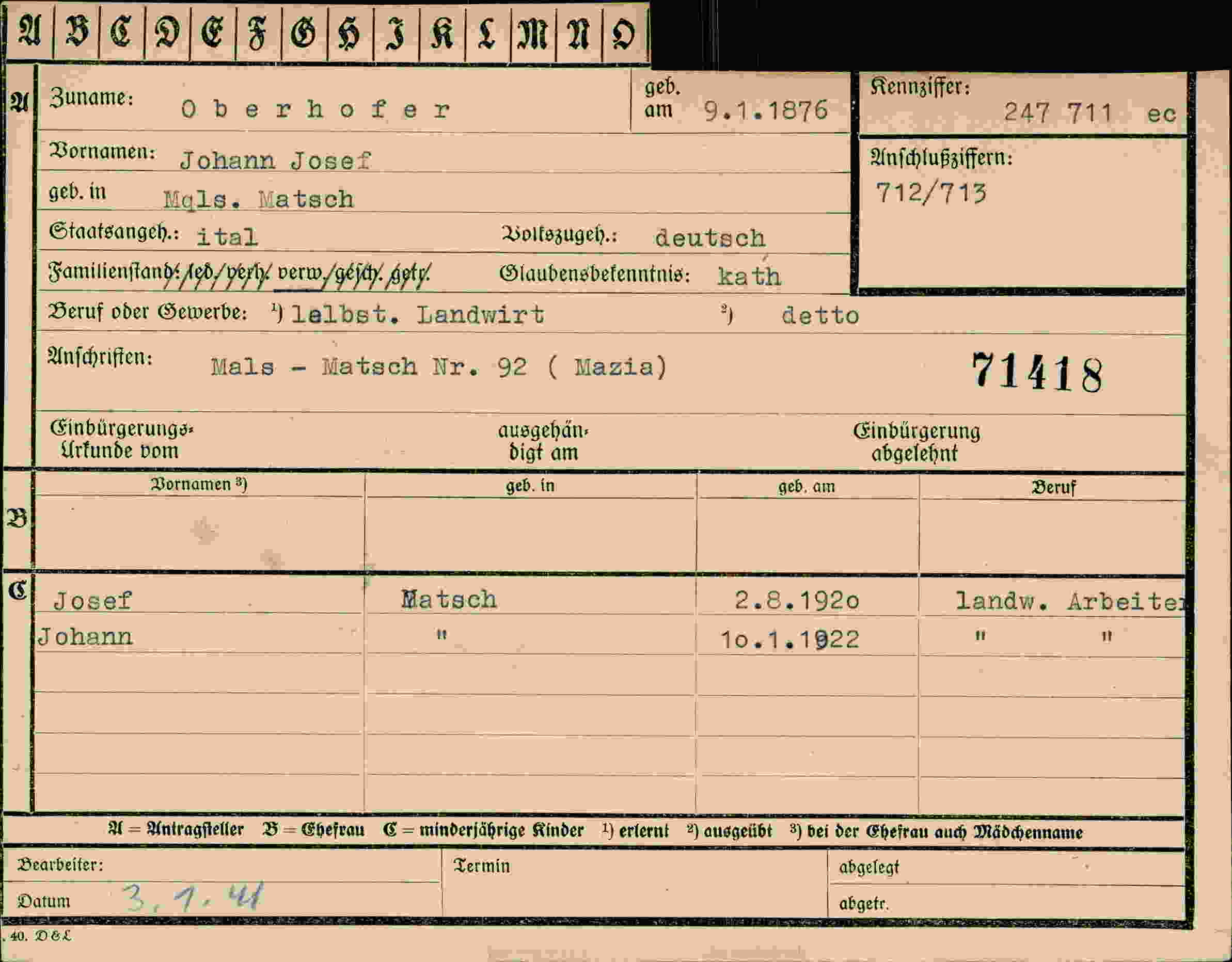 Vorderseite des Dokuments