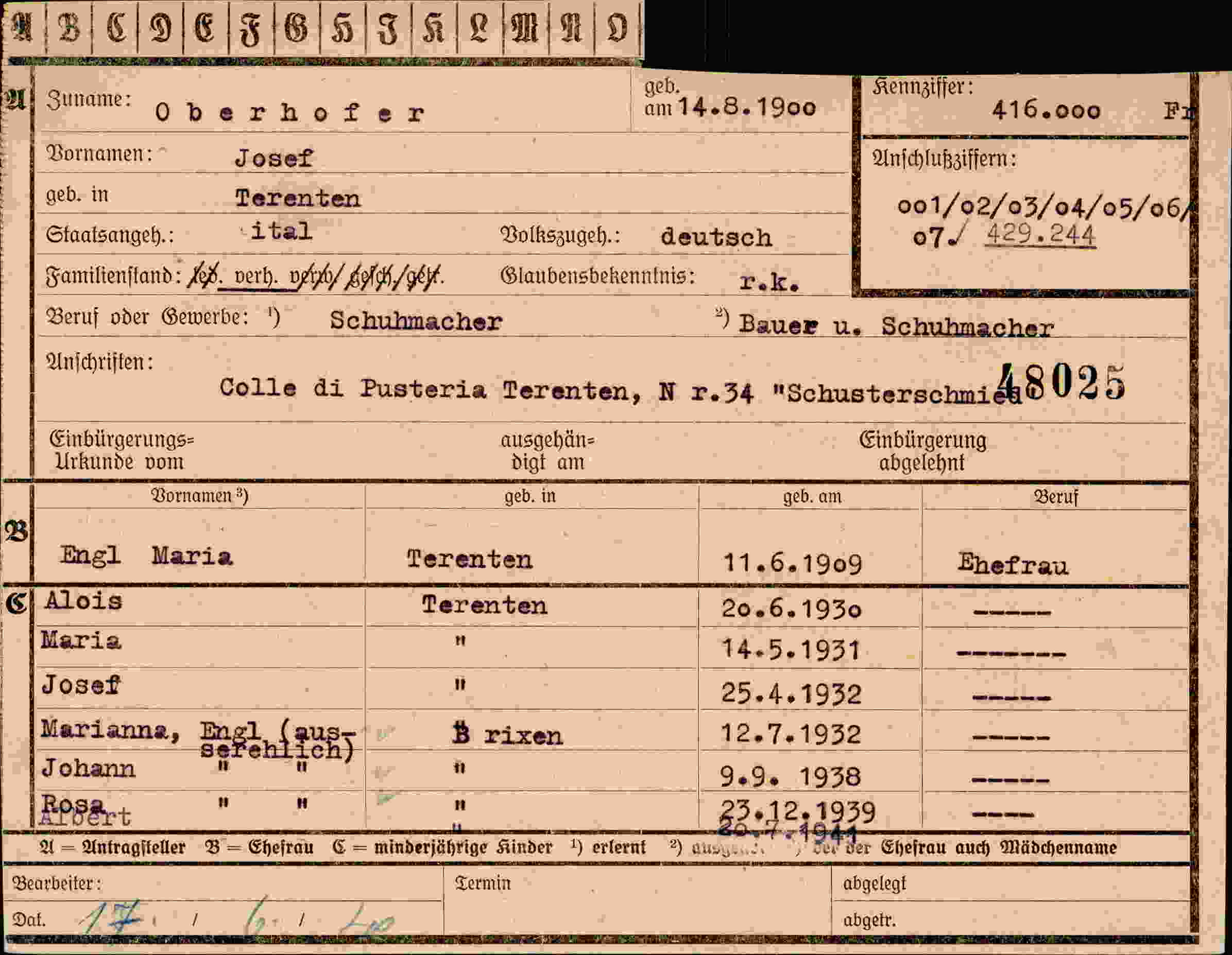 Dokument für Josef Oberhofer