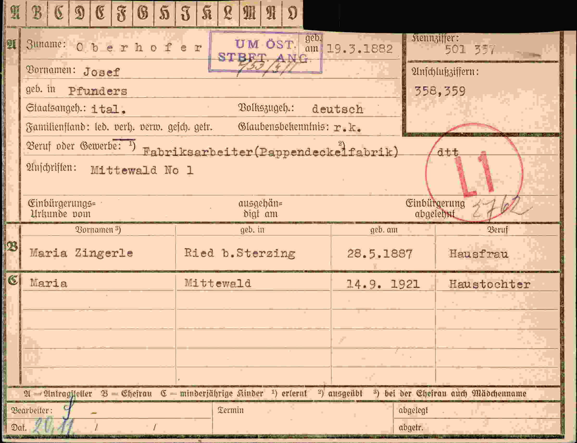 Dokument für Josef Oberhofer