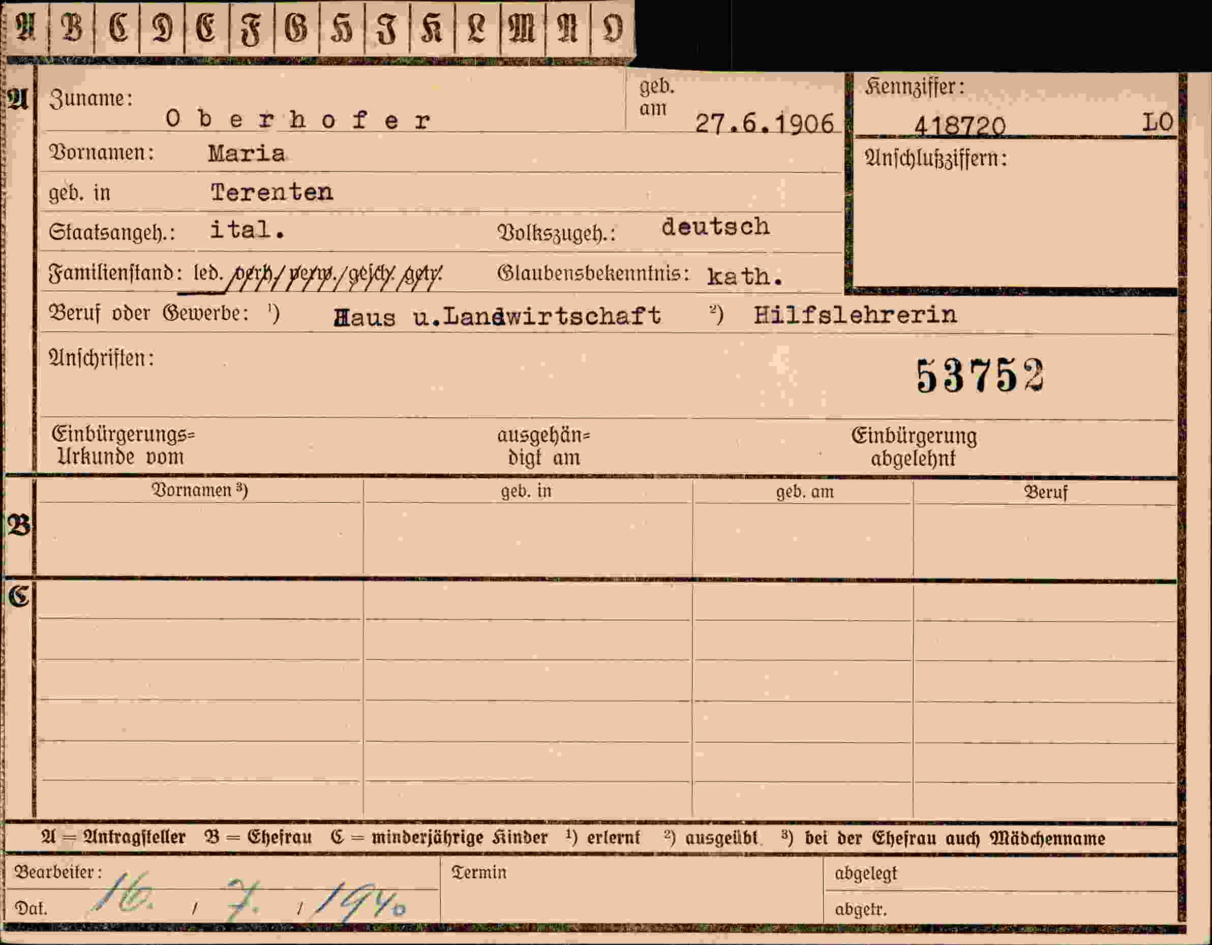 Dokument für Maria Oberhofer
