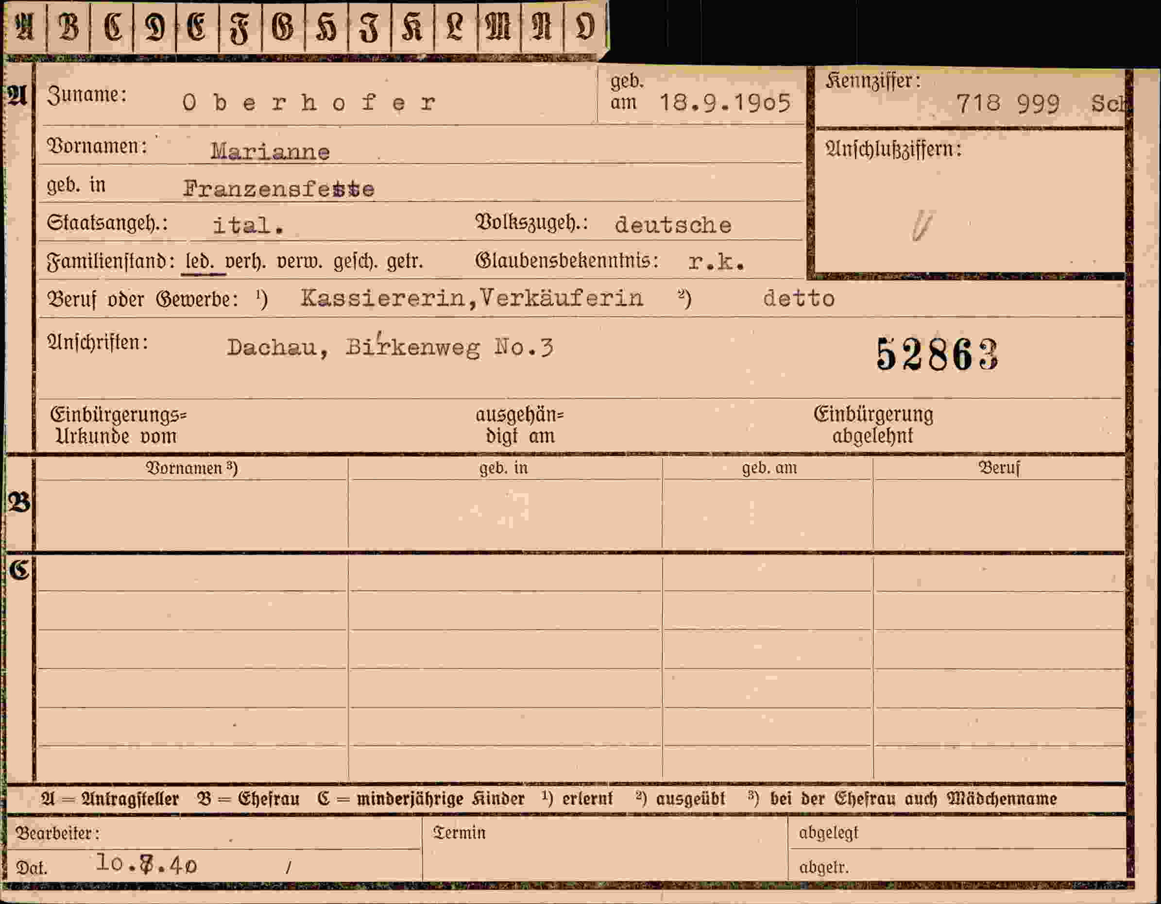 Vorderseite des Dokuments