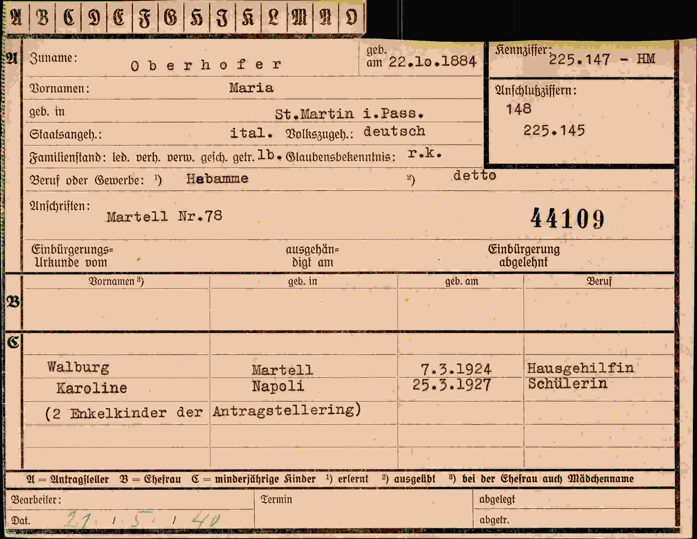 Vorderseite des Dokuments