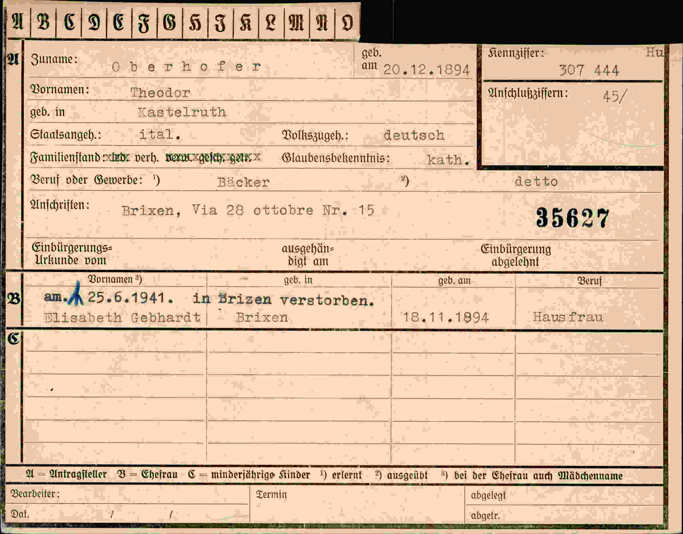 Dokument für Theodor Oberhofer