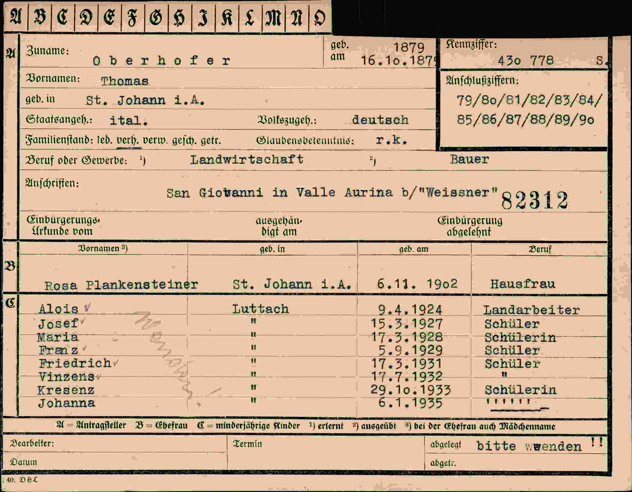 Vorderseite des Dokuments