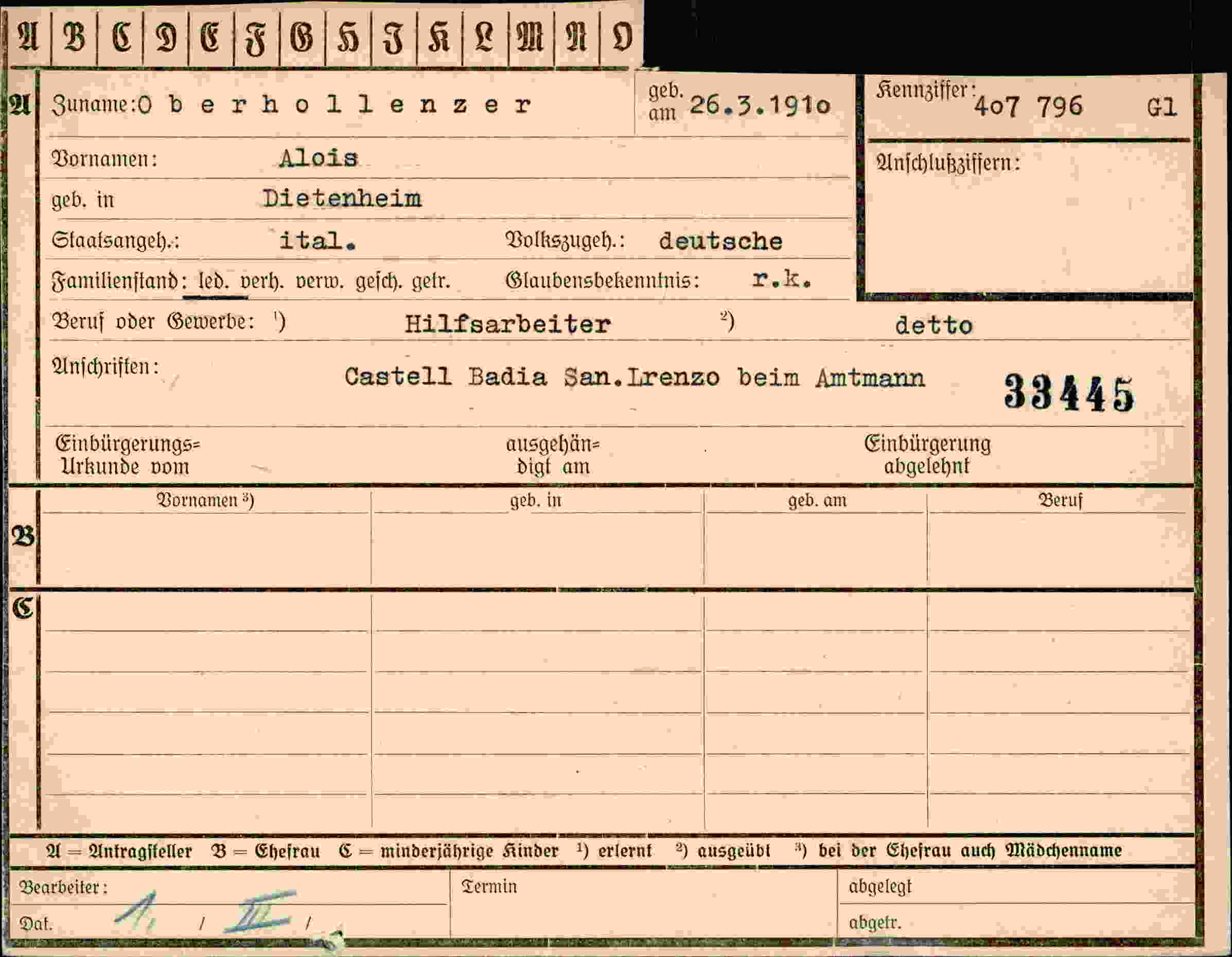 Dokument für Alois Oberhollenzer