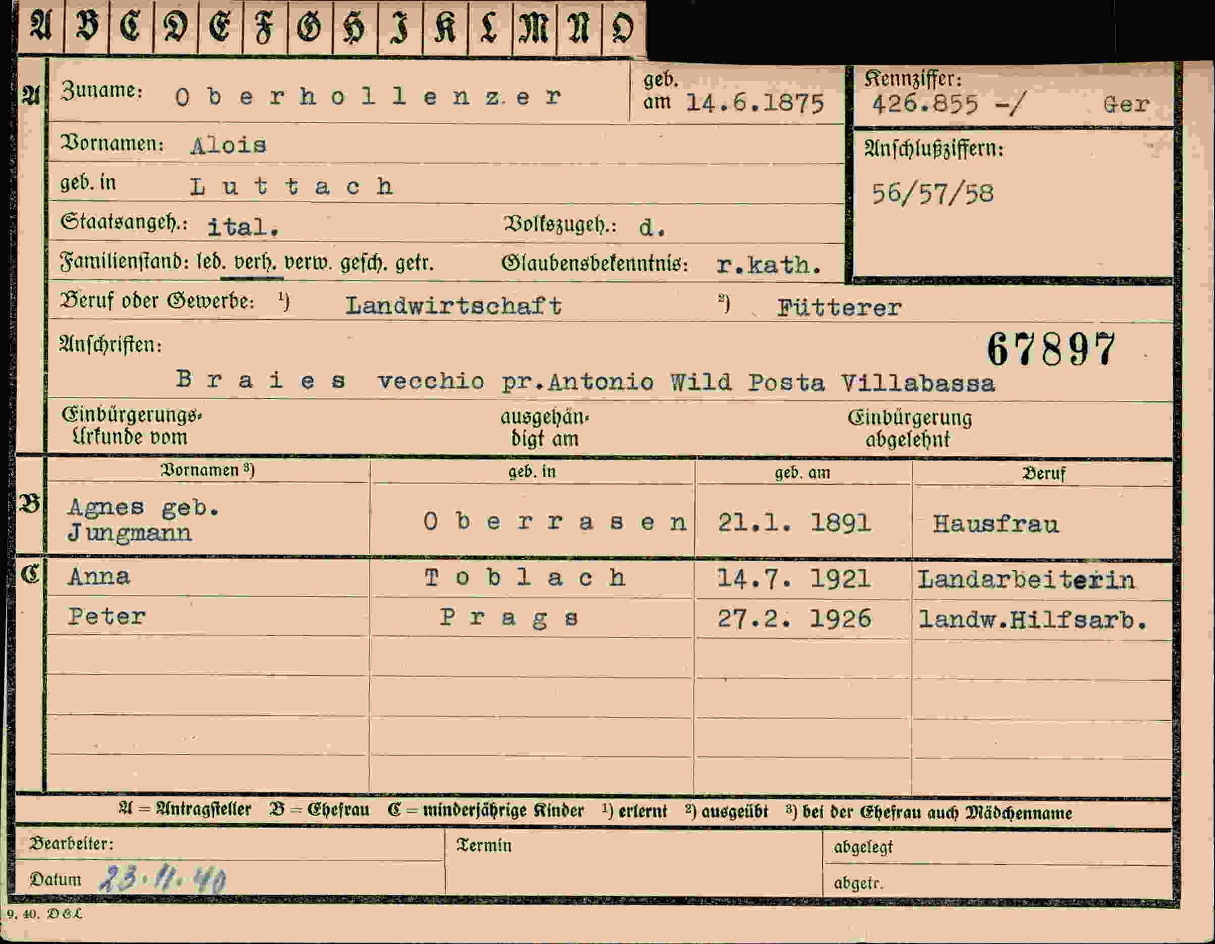 Dokument für Alois Oberhollenzer