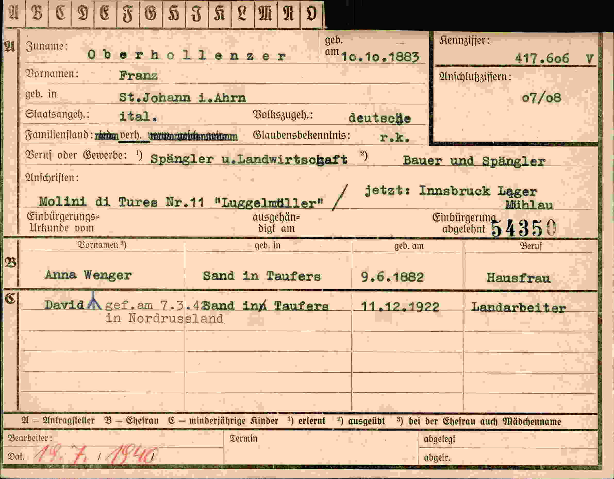 Vorderseite des Dokuments