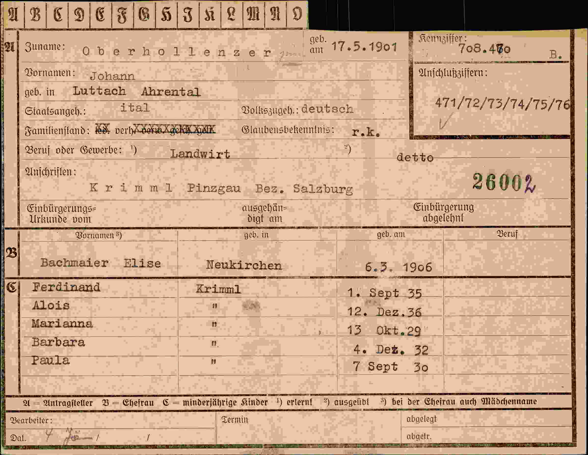 Vorderseite des Dokuments
