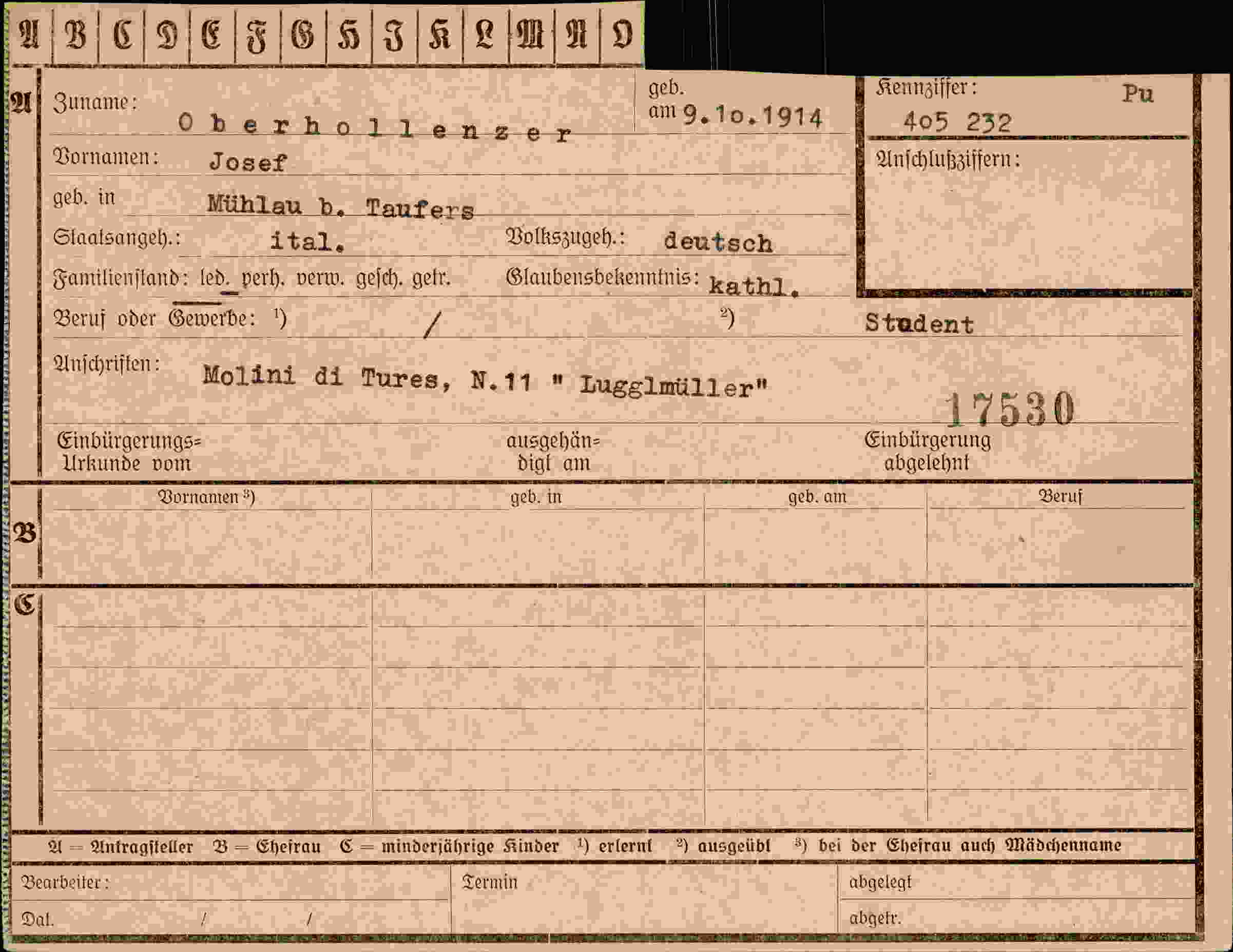 Dokument für Josef Oberhollenzer