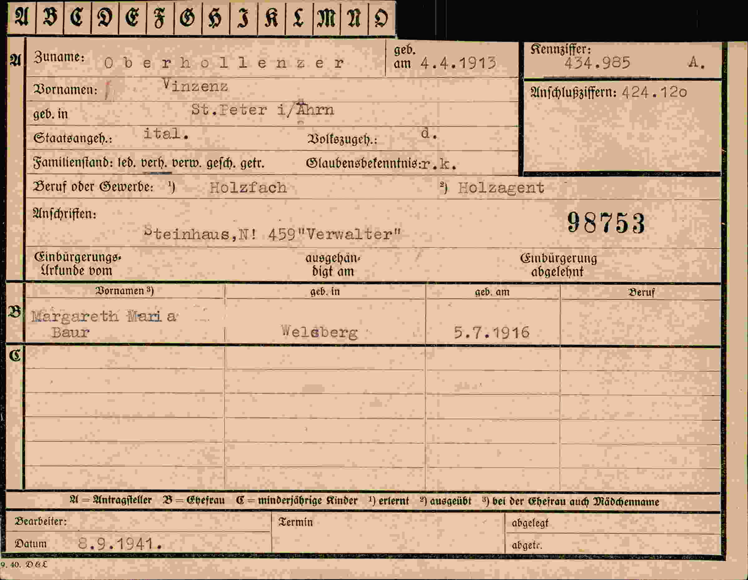 Dokument für Vinzenz Oberhollenzer