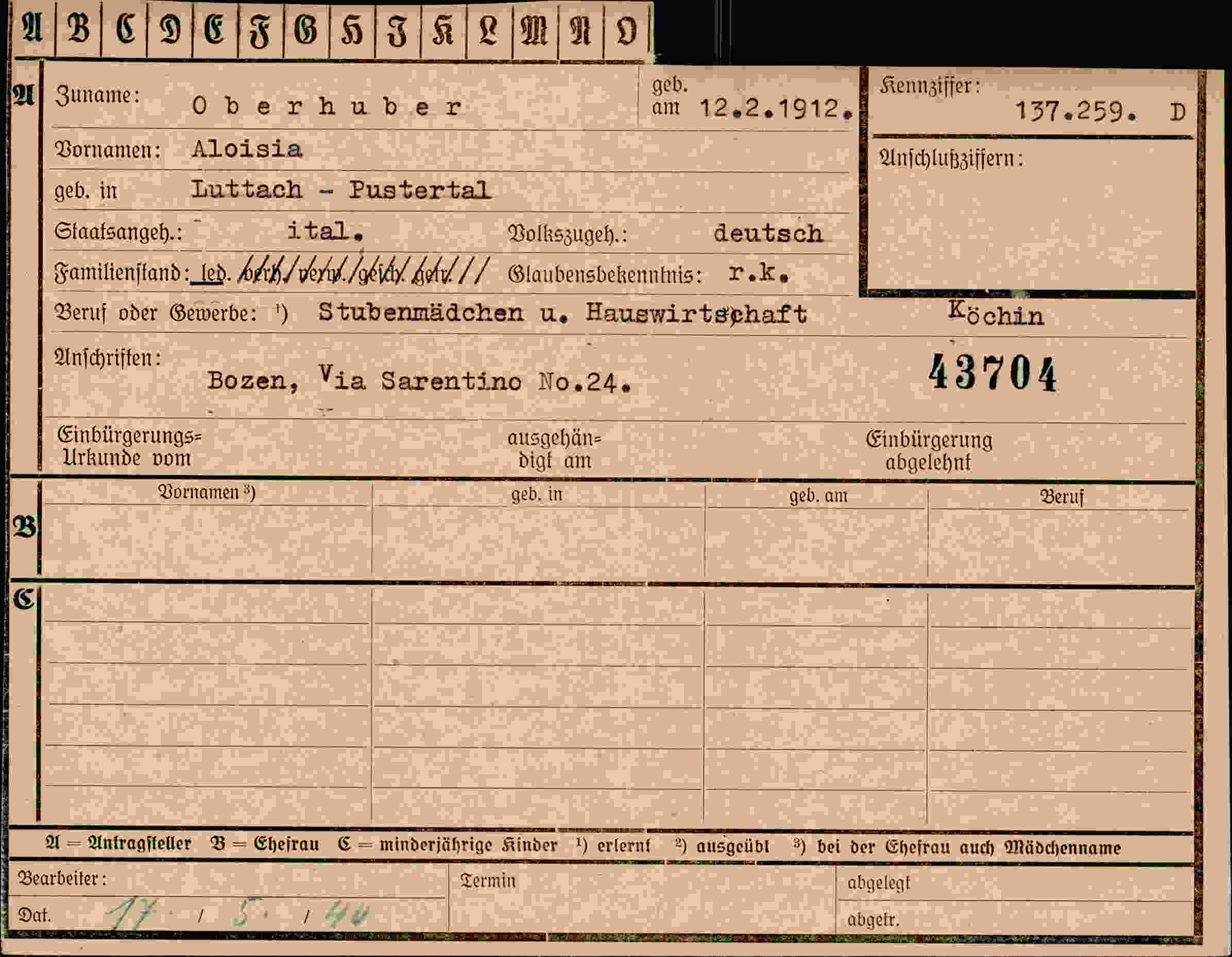 Vorderseite des Dokuments