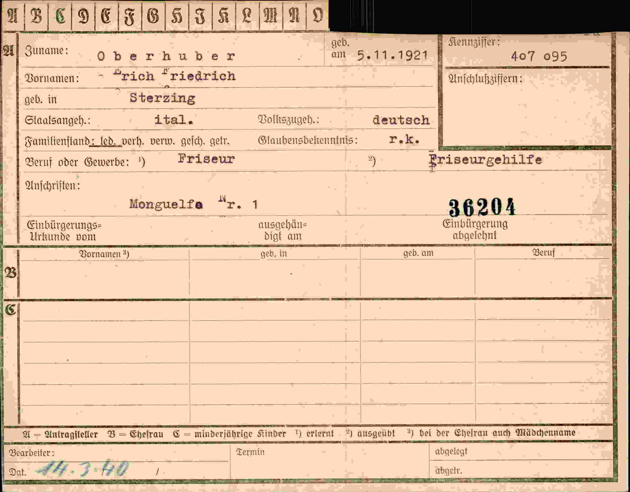 Dokument für Erich Friedrich Oberhuber