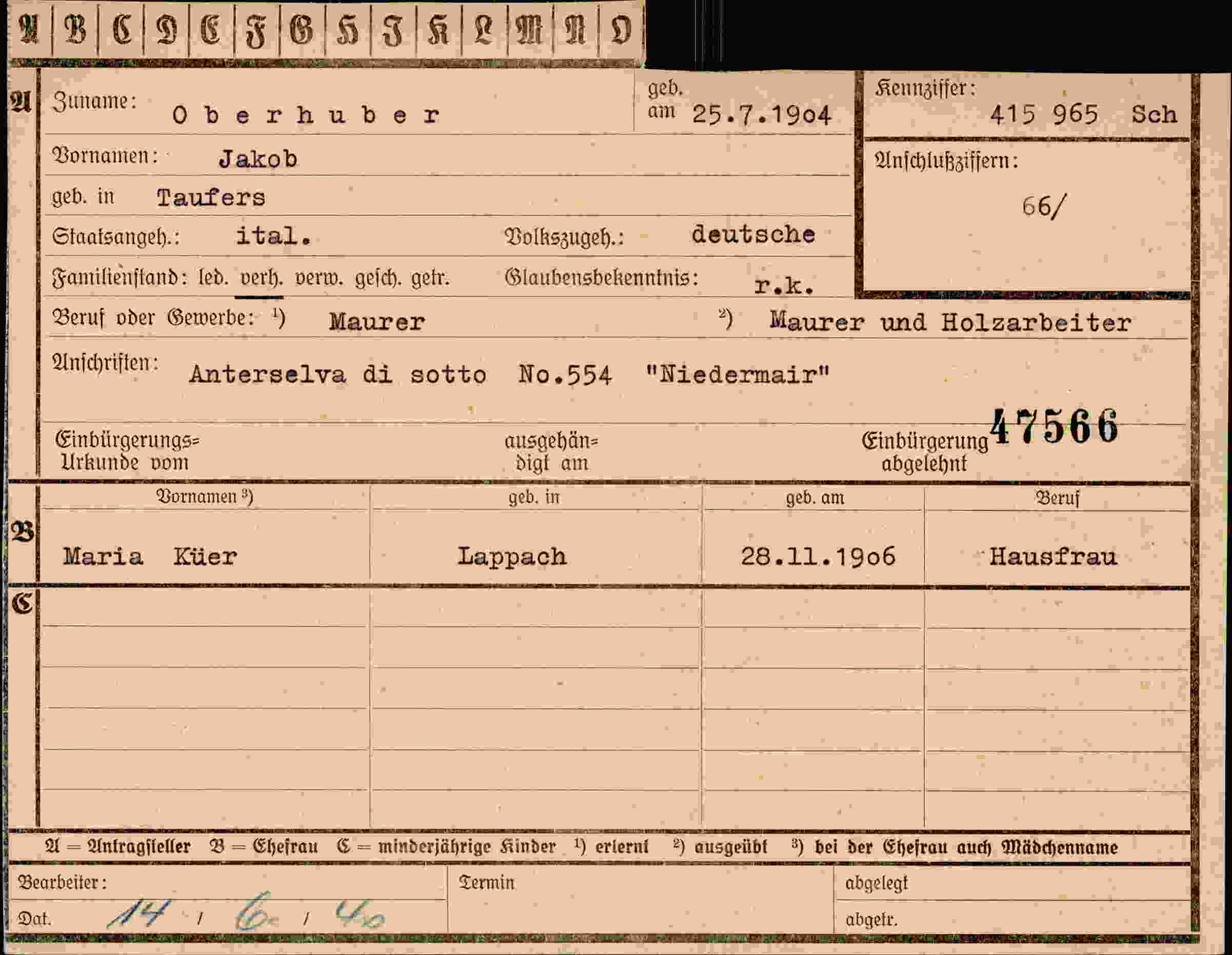 Vorderseite des Dokuments