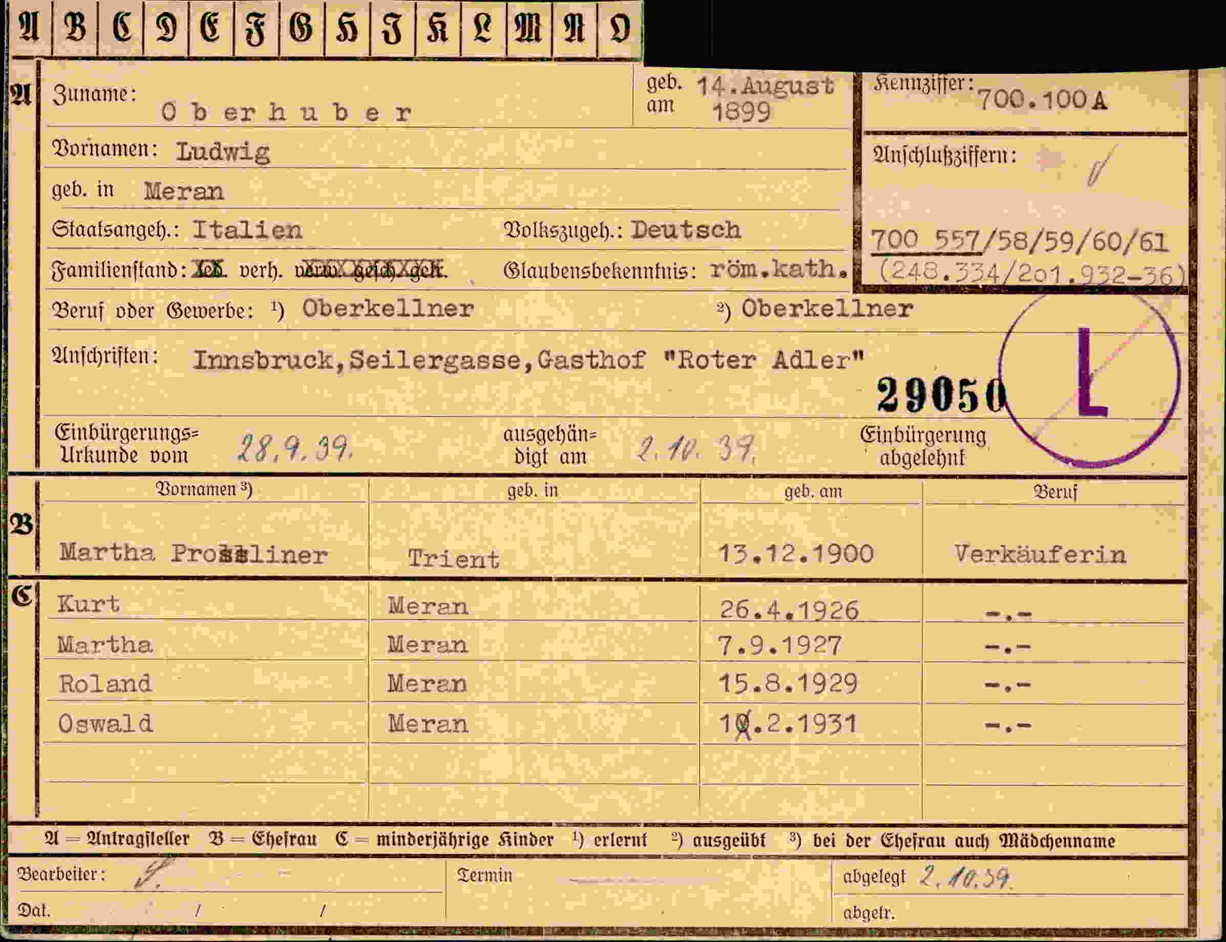 Dokument für Ludwig Oberhuber