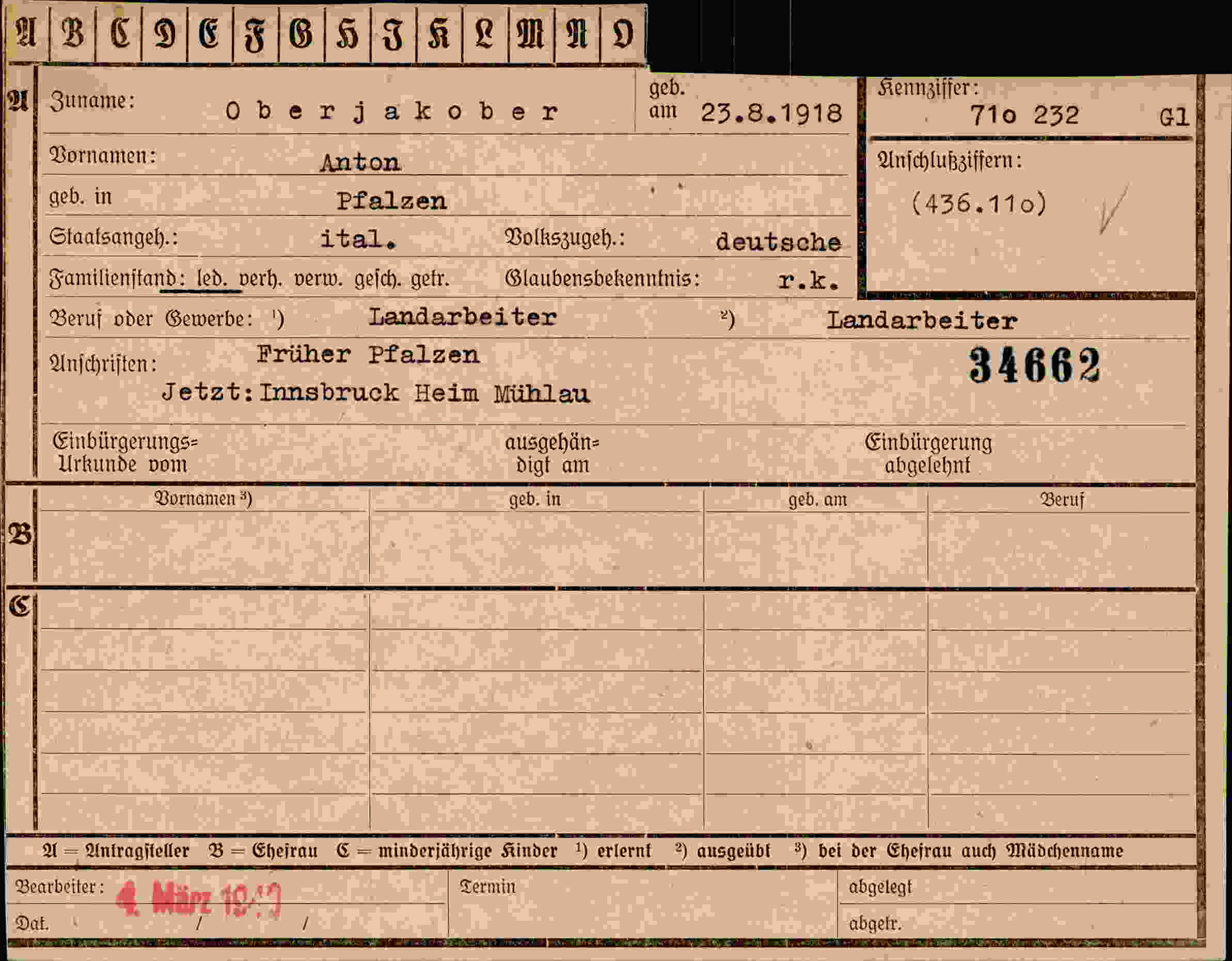 Dokument für Anton Oberjakober