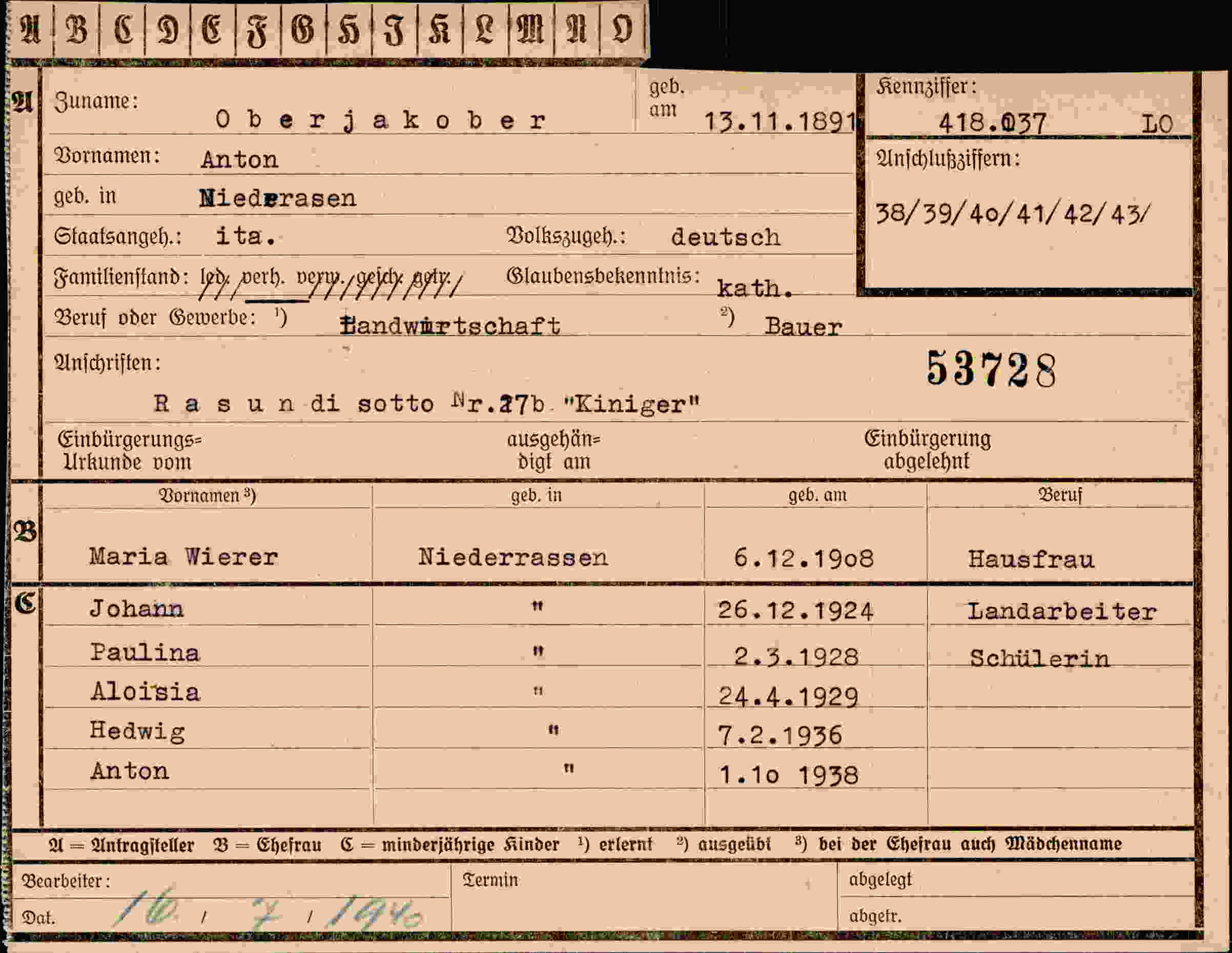 Vorderseite des Dokuments