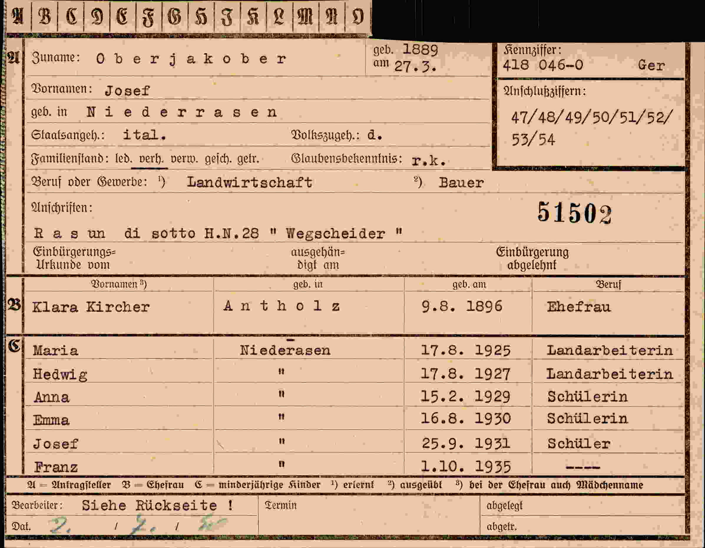 Vorderseite des Dokuments